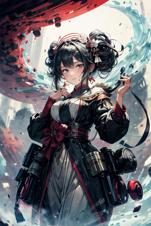 "An elegant depiction of a girl surrounded by swirls of enchantment,Like an elegant and tranquil ink painting.", modest