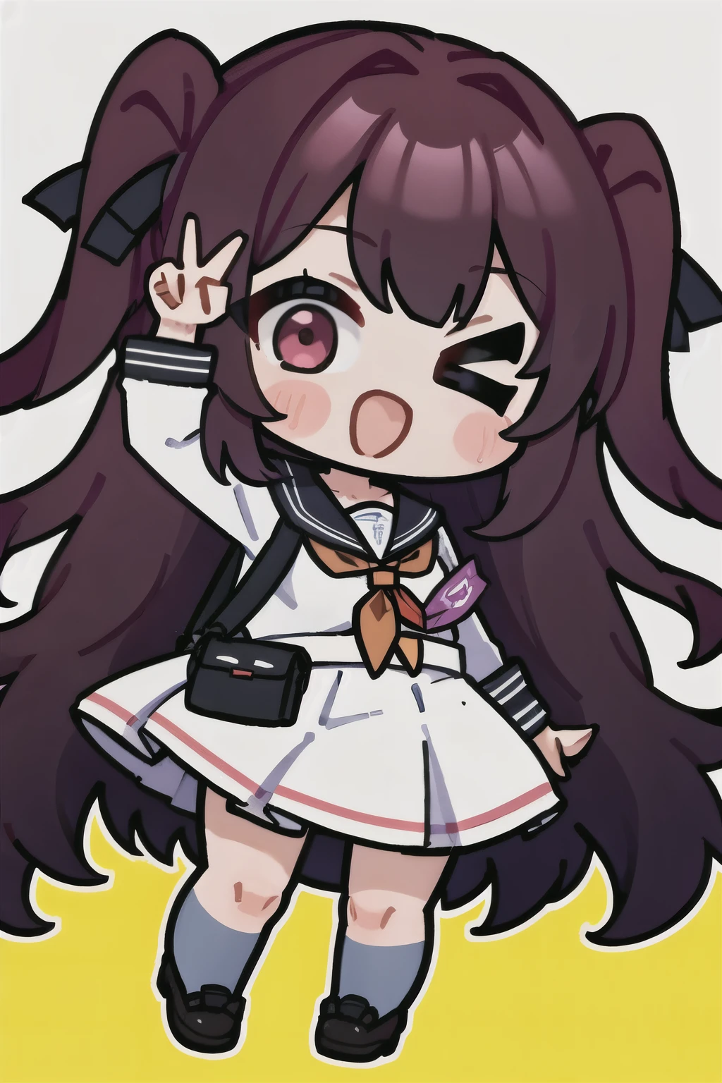 (masterpiece, best quality:1.2), 1girl, solo,ciallo, chibi, full body,school uniform,in street