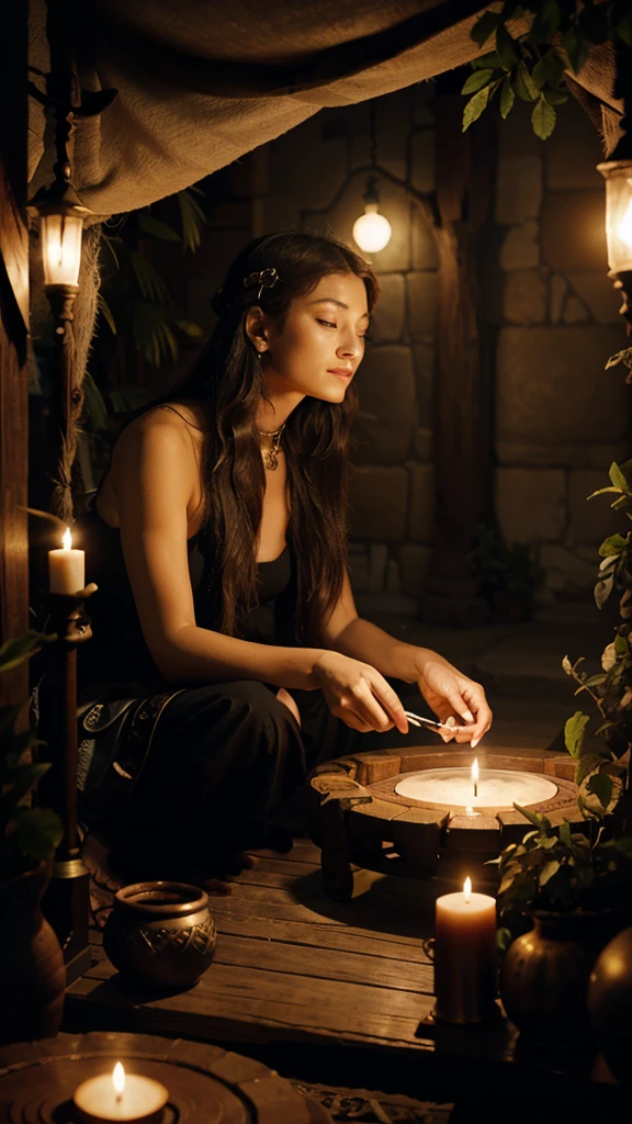 
fortune teller looking at the oracles, in a peaceful and harmonious environment