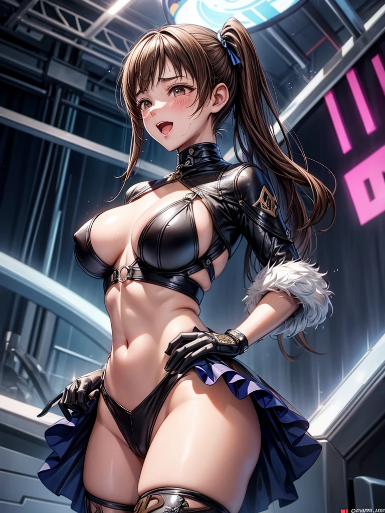 nsfw, 4boys and 1girl, {{{4boys, faceless male, gangbang, group sex, vaginal sex, handjob, grabbing another’s breast}}}, 1girl, dark brown hair, ponytails, brown eyes, large breasts, {{{{{crying smile}}}}}, blush, open mouth, drooling, woman on top, {{{{{{{{{facial, bukkake, cum in pussy, projectile cum}}}}}}}}}, {{{{{idol}}}}}, stage, cowboy shot, {{{best quality, very aesthetic, ultra-detailed, extremely detailed}}}, perfect anatomy}}}, {{{{{{{{{{game cg}}}}}}}}}}, interspecies, beautiful detailed, vector trace, 8k, insanely detailed and intricate,