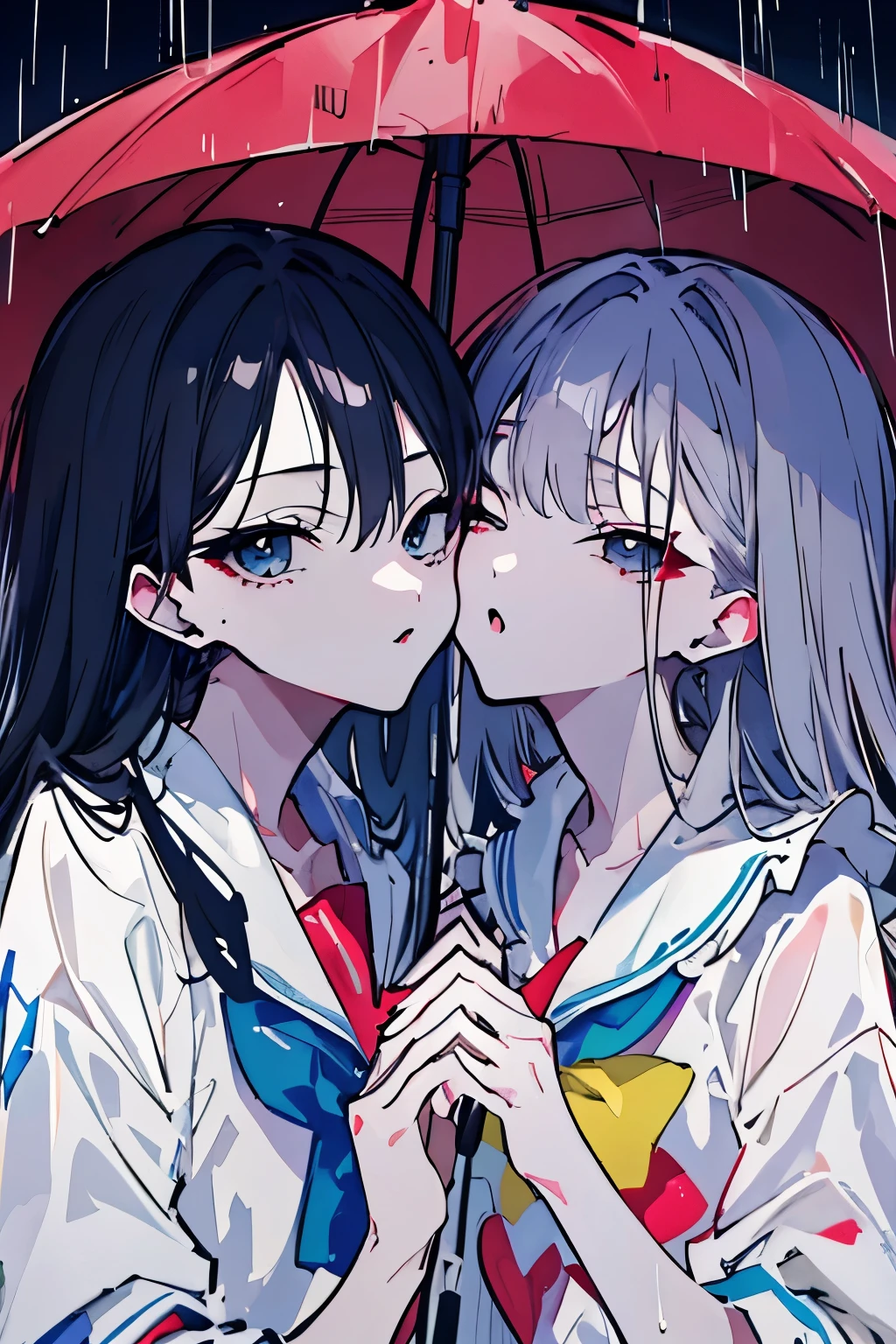 ((best quality)), ((masterpiece)), (detailed), perfect face high definition of anime couple kissing in the rain with umbrella in the background、Clean image quality、Perfect image quality、
highest quality、Perfect quality、Small eyes and small hands、