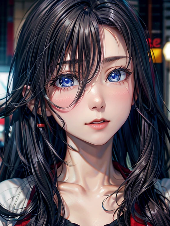 best quality、RAW photos、Professional lighting、Best image quality、masterpiece、Real life depiction、best qualityの背景プロ仕様の照明、Russia、Includes Mura genuine frame、Hair is a brand、blue eyes、long hairstyle、Black Sweater、City background、big eyes、