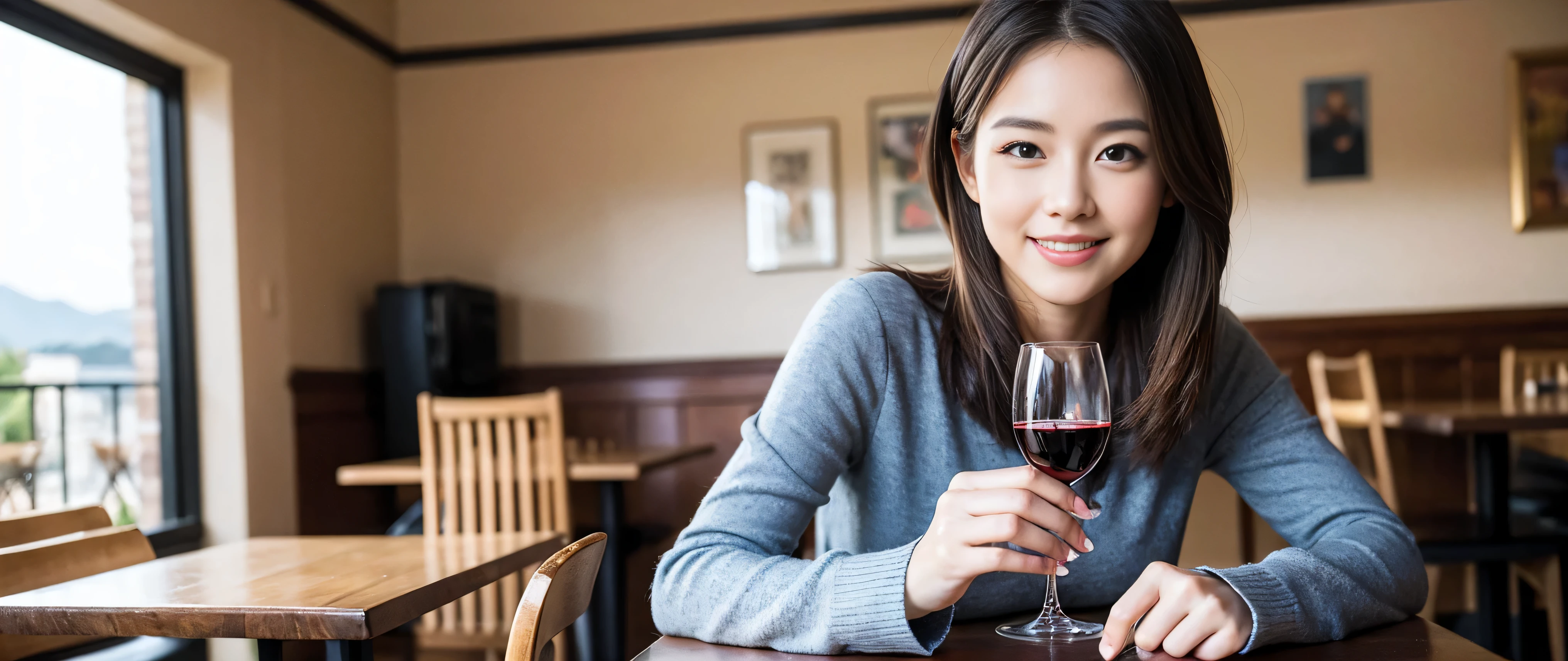 ((highest quality、8k、masterpiece:1.3))、Sharp focus:1.2、Beautiful woman perfect body:1.4、Slim body、((Bob Hale、Straight hair:1.2))、(to be born, highest quality, masterpiece:1.5), (Realistic, Intricate details:1.2), Ultra-high resolution, Spectacular view of the sunset sky and clouds、Amazing mountain views、A bright smile、A lovely woman with a smile、Bright image、2. Wine Beauties, Beautiful Face, blue eyes, The light shines on your face, Blushing, short hair,Bright face、Fox face、 (42 years old), 39 years old, Lady、red wine 、hors d'oeuvre、Italian food、wine bottle、Champagne、sparkling wine、two beauties、brown hair、Shortcuts、Long sleeve shirt、dress、Pretty Woman 1, (slim face), (The body is slim), (brown hair), (Shortcuts), cheeks turn a little red,charming beauty、, Out of the window, A beautiful and detailed night view unfolds.........., restaurant, In a prominent place (From the waist up) Nova Frog Style, actress, model, Upper Body, White wine, slim, wine glass, wine glass placed in the middle, smile, (smile: 1.15), Beautiful fine grain, Depth f/2,saturation, High Contrast, Strong light and shadow,Moist Body:1.5、3D texture、Delicate eyes、brown hair、The hair is very shiny、