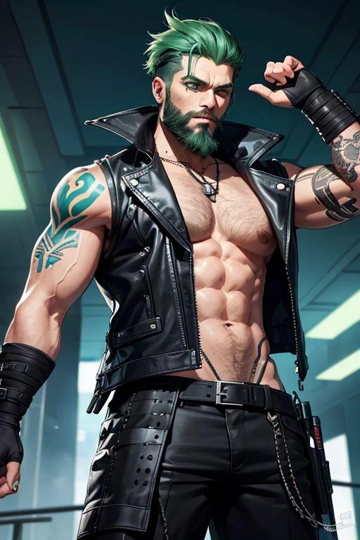 tracker man,(((1man))),((anime man with long hair walking down the street)),

(((1male,man,handsome man,male,male gender,male focus))),

((long black hair,detailed hair,highly detailed hair,black hair,dyed interior hair,colored inner hair,very short beard)),(((lustrous skin:1.5,tanned skin,bright skin: 1.5,skin tanned,shiny skin,very shiny skin,shiny body))),((detailed eyes,perfect eyes,rainbow glows ultra-detailed orange brown eyes:1.1,gradient eyes:1,finely detailed beautiful eyes:1,symmetrical eyes:1,big highlight on eyes:1.2)),man chest,handsome face,((muscular)),((hand consists of a short thumb and four fingers,a hand with only five fingers,(detailed face))),

alluring look,nsfw,

(((bare chest))),green pants,((bulge in pants)),((tracker outfit)),(wearing a tracker outfit:1.3,tracker clothes),(detailed outfit,detailed clothes),

(dynamic pose:1.0),solo focus,((evil smile,evil look)),centered,scale to fit dimensions,Rule of thirds,

outdoors,((night view)),(cyberpunk night street Background: 1.5,dark sky,alleyway,lonely alley,thick clouds,detailed background:1.25),

(best quality),(high resolution),(sharp focus),(ultra detailed),(extremely detailed),(extremely high quality artwork),8k_wallpaper,(extremely detailed CG 8k),(very fine 8K CG),((hyper super ultra detailed perfect piece)),flawless,(((masterpiece))),illustration,vibrant colors,(intricate),High contrast,Selective lighting,Double exposure,HDR (High Dynamic Range),Post-processing,Background blur,