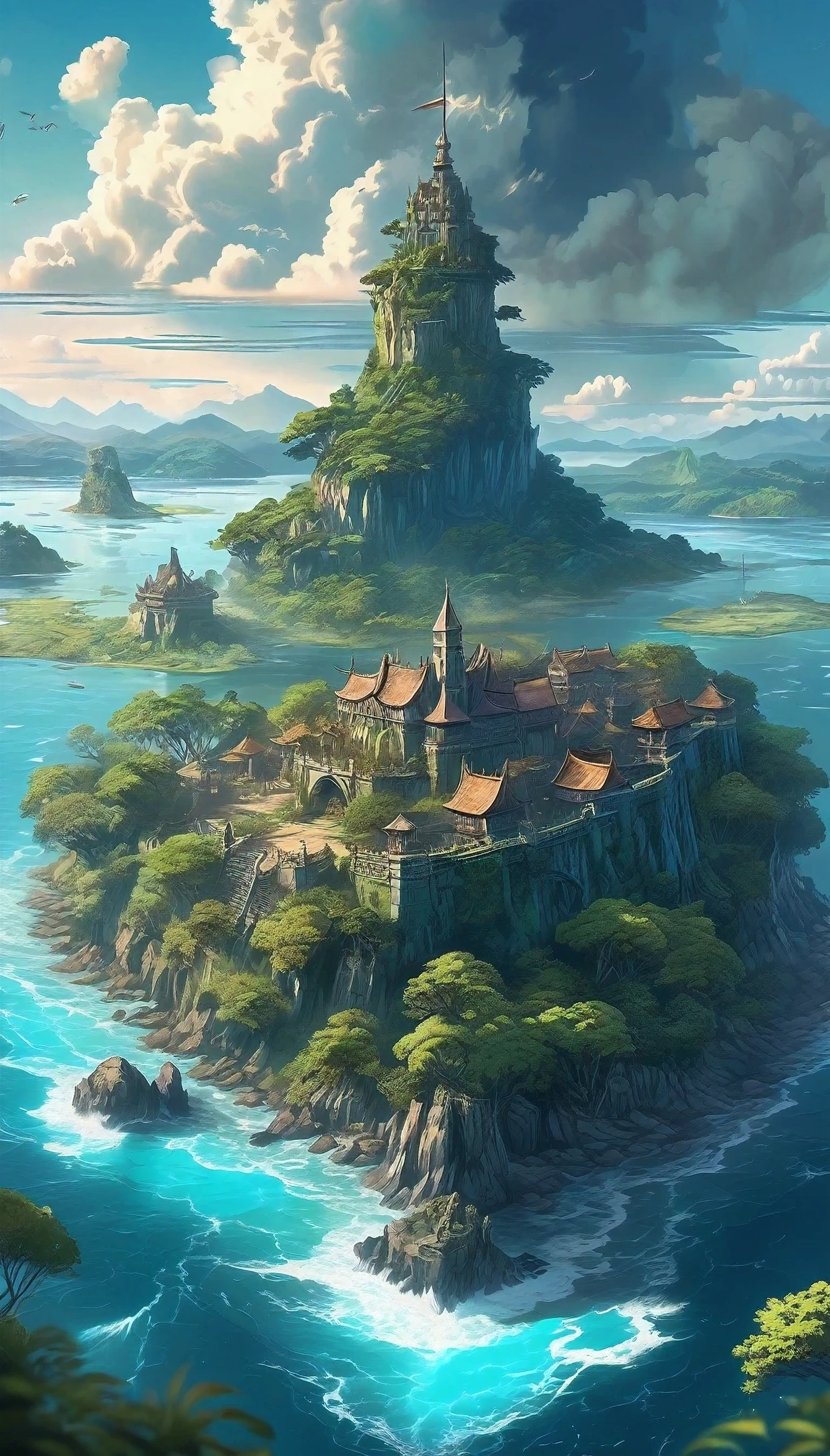 An old map from the 18th century, with a mysterious island in the style of Magali Villeneuve, a fantasy art style, detailed anime style, Masterpiece, 8k, photorealistic.