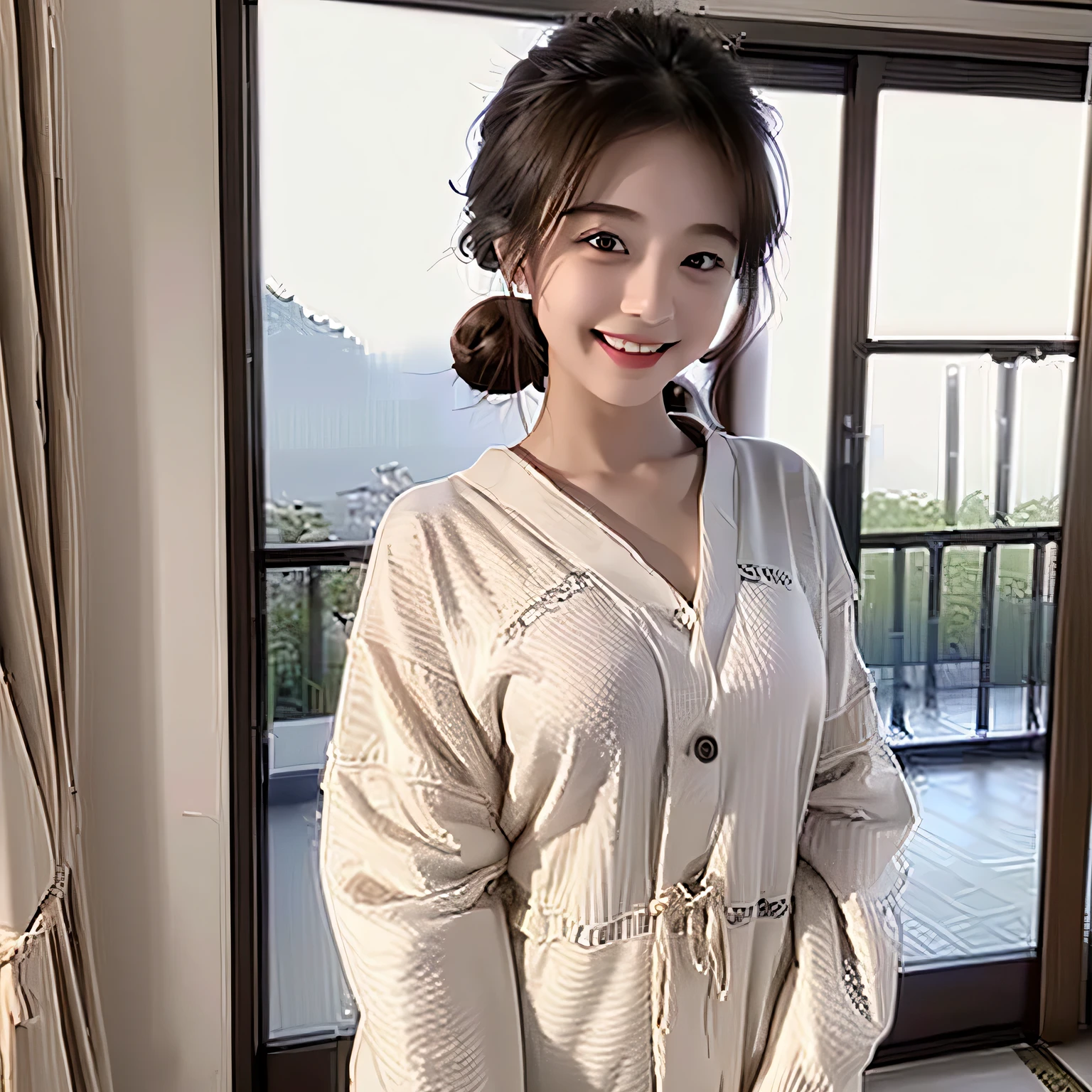 (8k, RAW photo, best quality, masterpiece, highres, absurdres, ultra detailed:1.3),1girl, Japanese idol, 18 yo, young, cute,smile