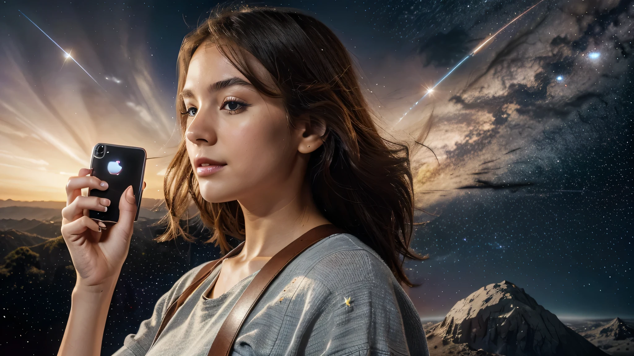more space, stars and items apple iphone or ipad or macbook and fantastic girl