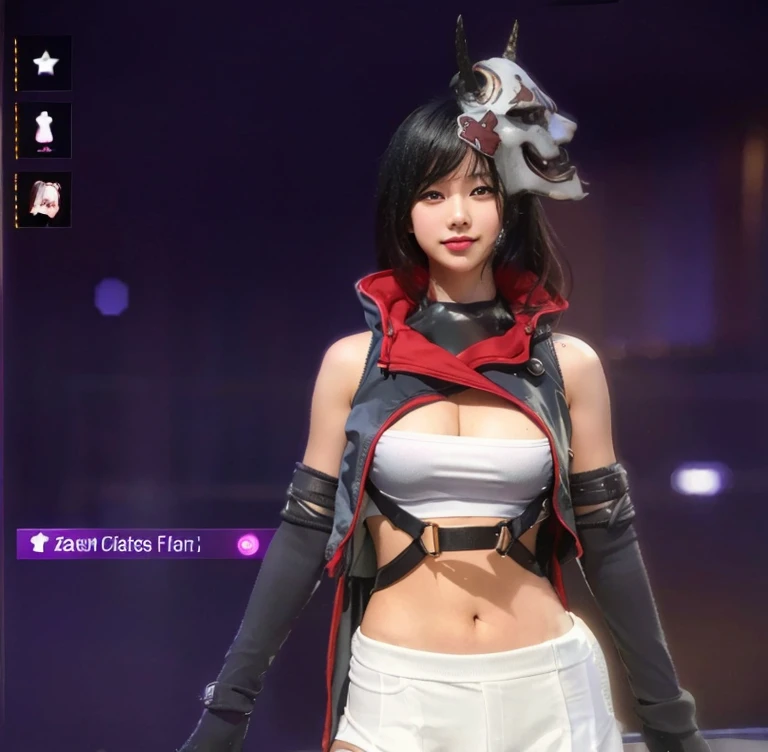Best quality，tmasterpiece，A high resolution，CG，
1girll，Thin structure，Bigchest，cleavage，long whitr hair，Gilet blanc，Extra short hot pants，blackstockings，ssee-through，straight thighs，Slender calves，耳Nipple Ring，hair adornments，spatter，hair-bun，brunette color hair，
illuminating，Frankness，photore，A high resolution，4K，8K，Bokeh，