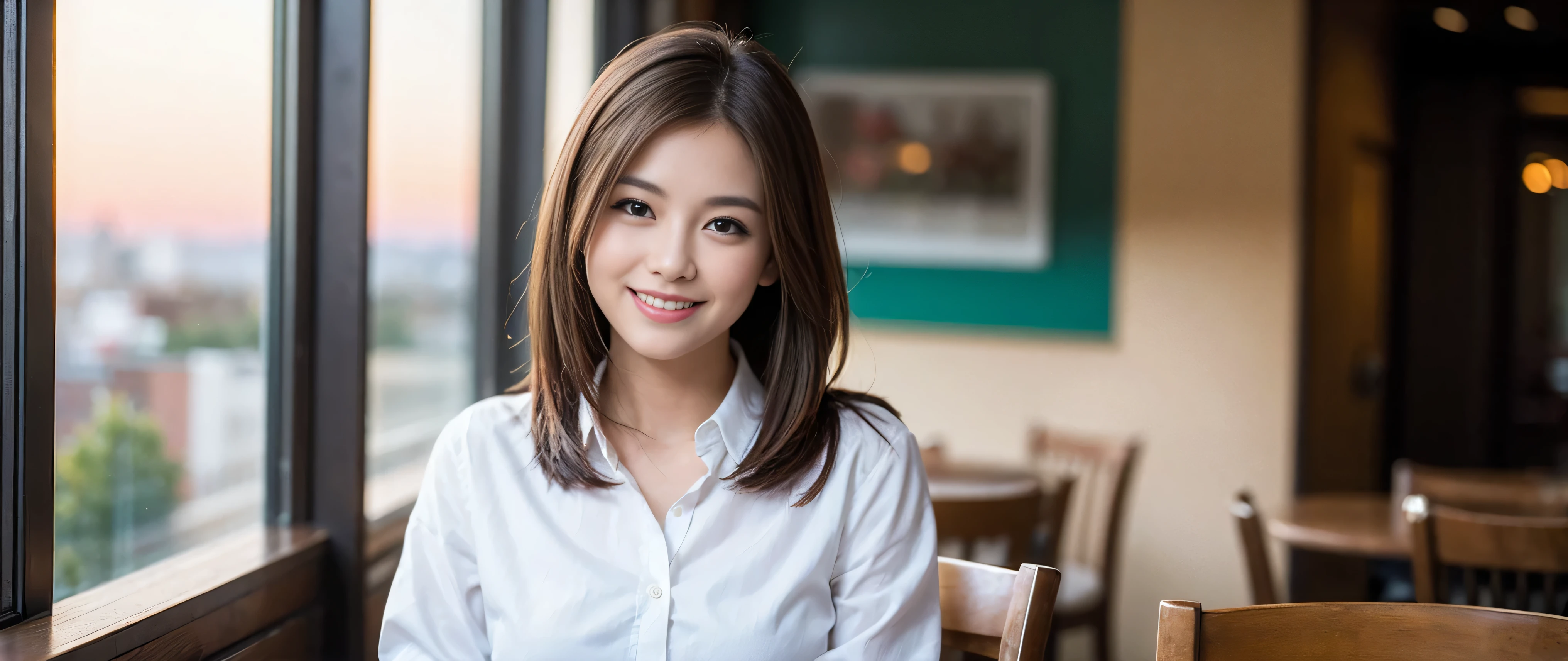((highest quality、8k、masterpiece:1.3))、Sharp focus:1.2、Beautiful woman perfect body:1.4、Slim body、((Bob Hale、Straight hair:1.2))、(to be born, highest quality, masterpiece:1.5), (Realistic, Intricate details:1.2), Ultra-high resolution, Spectacular view of the sunset sky and clouds、Amazing mountain views、A bright smile、A lovely woman with a smile、Bright image、2. The beauty of wine, Beautiful Face, blue eyes, The light shines on your face, Blushing, short hair,Bright Face、Fox face、 (32 years old), Age 35, Lady、red wine 、Appetizer、Italian food、Wine bottle、Champagne、sparkling wine、Two beauties、brown hair、Shortcuts、Long sleeve shirt、dress、Pretty Woman 1, (slim face), (The body is slim), (brown hair), (Shortcuts), cheeks turn a little red,charming beauty、, Out of the window, A beautiful and detailed night view unfolds.........., restaurant, In a prominent place (From the waist up) Nova Frog Style, actress, model, Upper Body, White wine, slim, wine glass, wine glass placed in the middle, smile, (smile: 1.15), Beautiful fine grain, Depth f/2,saturation, High Contrast, Strong light and shadow,Moist Body:1.5、3D texture、Delicate eyes、brown hair、The hair is very shiny、