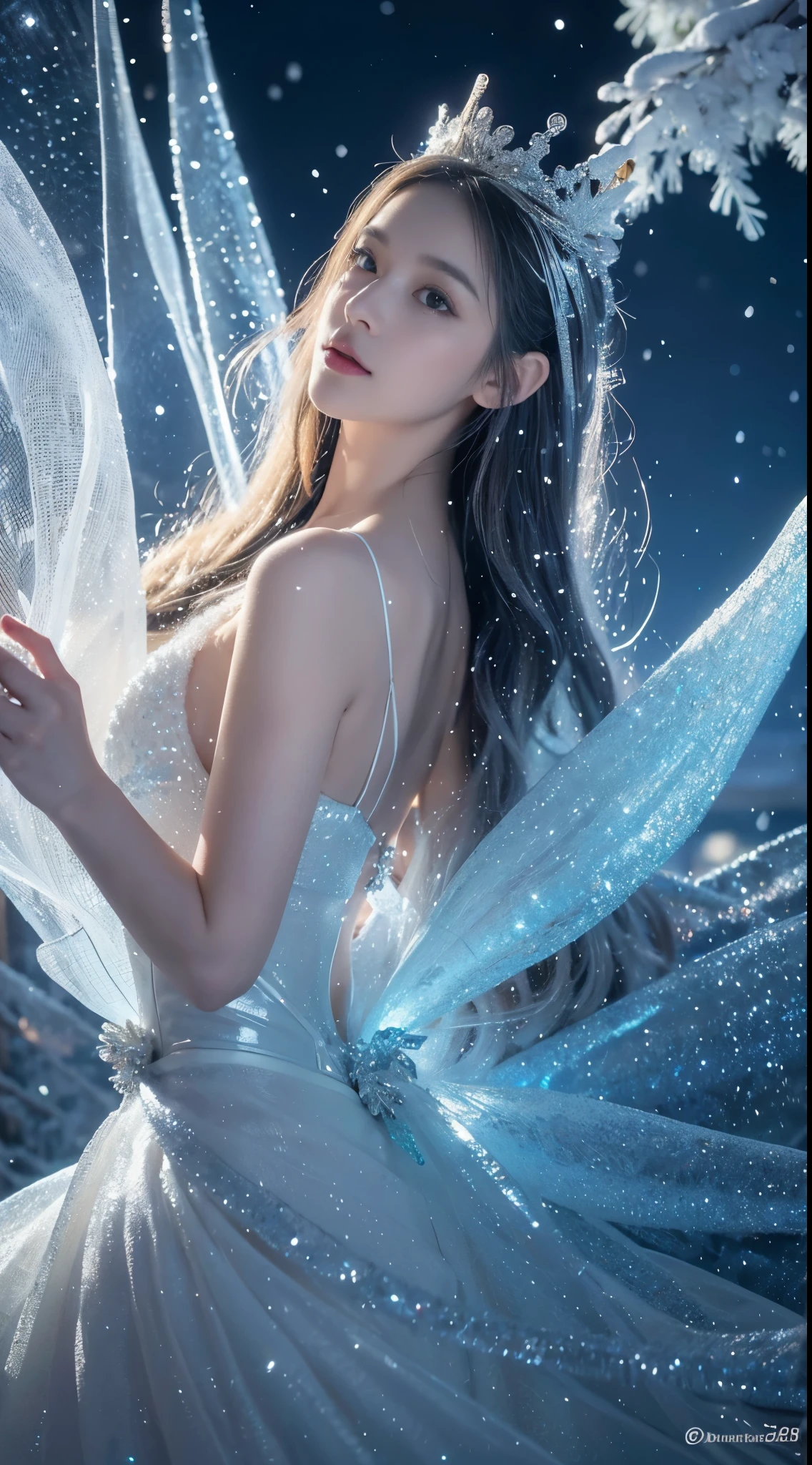 snowstyle, ethereal fantasy concept art of {(Glistening snow fairies adorned with icicle crowns twirled through the air, transforming frosty breath into enchanted snowflakes. A winter ballet unfolded as they crafted a crystalline palace for a grand Christmas ball.:1.4), centered, symmetrical, in the style of disney, Detailed digital art by greg rutkowski and Thomas kinkade, Trending on Artstation, CGSociety, deviantart, 8k, HD, detailed, high resolution, cinematic, unreal engine 5, 4k UHD image, octane render, epic angle and pose, 3d, depth of field, captivating patterns, creative experimentation, luminous magic trails, global illumination, cinematic light, epic shot, festive hues with diffused lighting, award-winning, professional, masterpiece, full sharp, UHD, HDR, 8k} . magnificent, celestial, ethereal, painterly, epic, majestic, magical, fantasy art, cover art, dreamy,