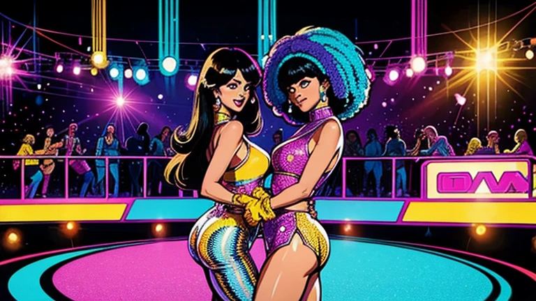 disco funk dancefloor seventies club disco retro vintage 70's comics dancing people