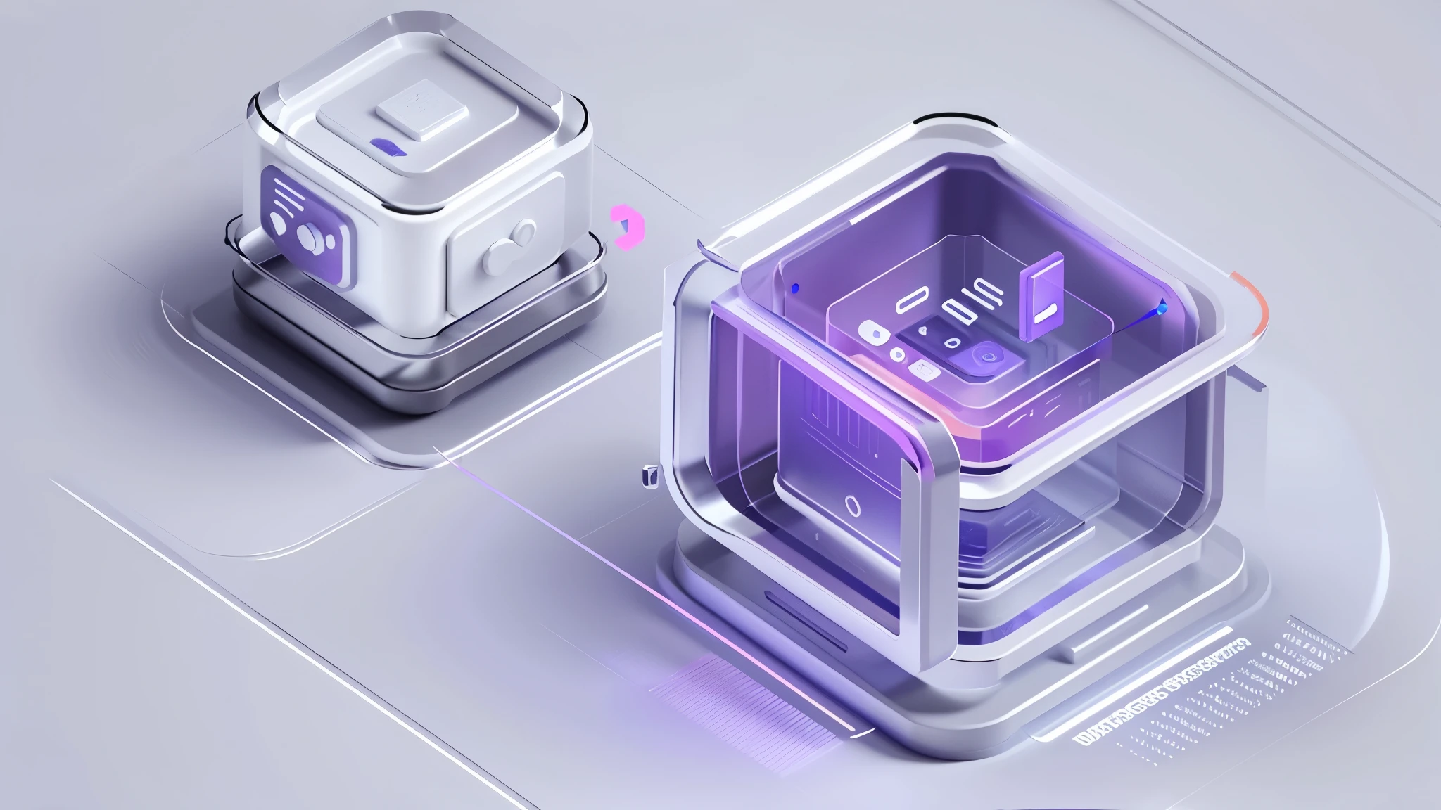 （masterpiece，Top quality，best quality），Data service icon，purple,Frosted glass,Transparent technological industrial design,White background，Studio Lighting,Isometric 3D