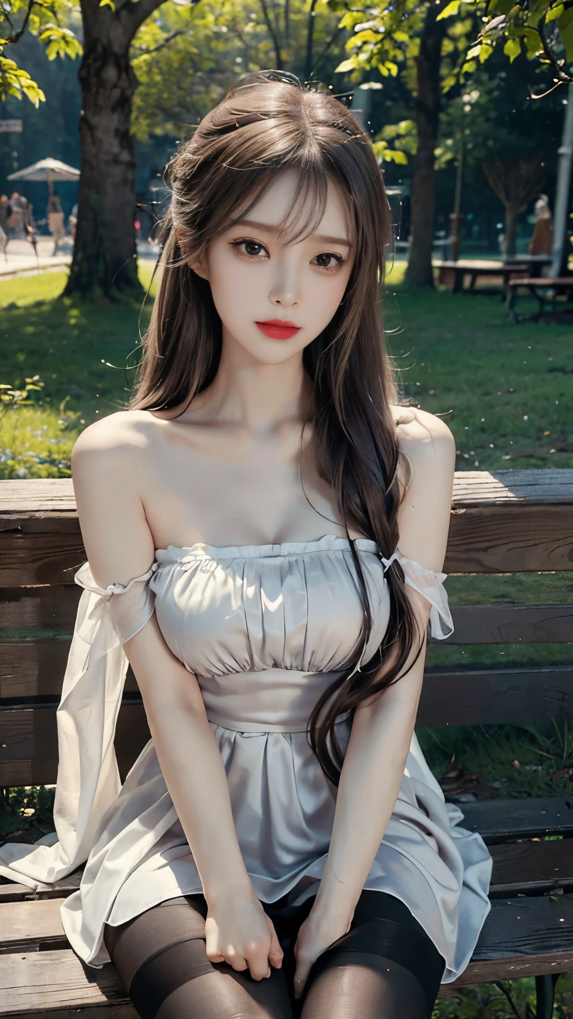 A with long red hair, Heterochromic Eyes, Pale skin, flat chest, Wearing a black dress with a crisp pink shirt, More elegant and refined, Something that matches her mysterious and strong personality. comprehensive, Her presence will attract attention, Attract curious and curious eyes, flat chested, Movie Lighting, Chromatic Aberration, Backlight, masterpiece, High Detail, high quality, 4K.
