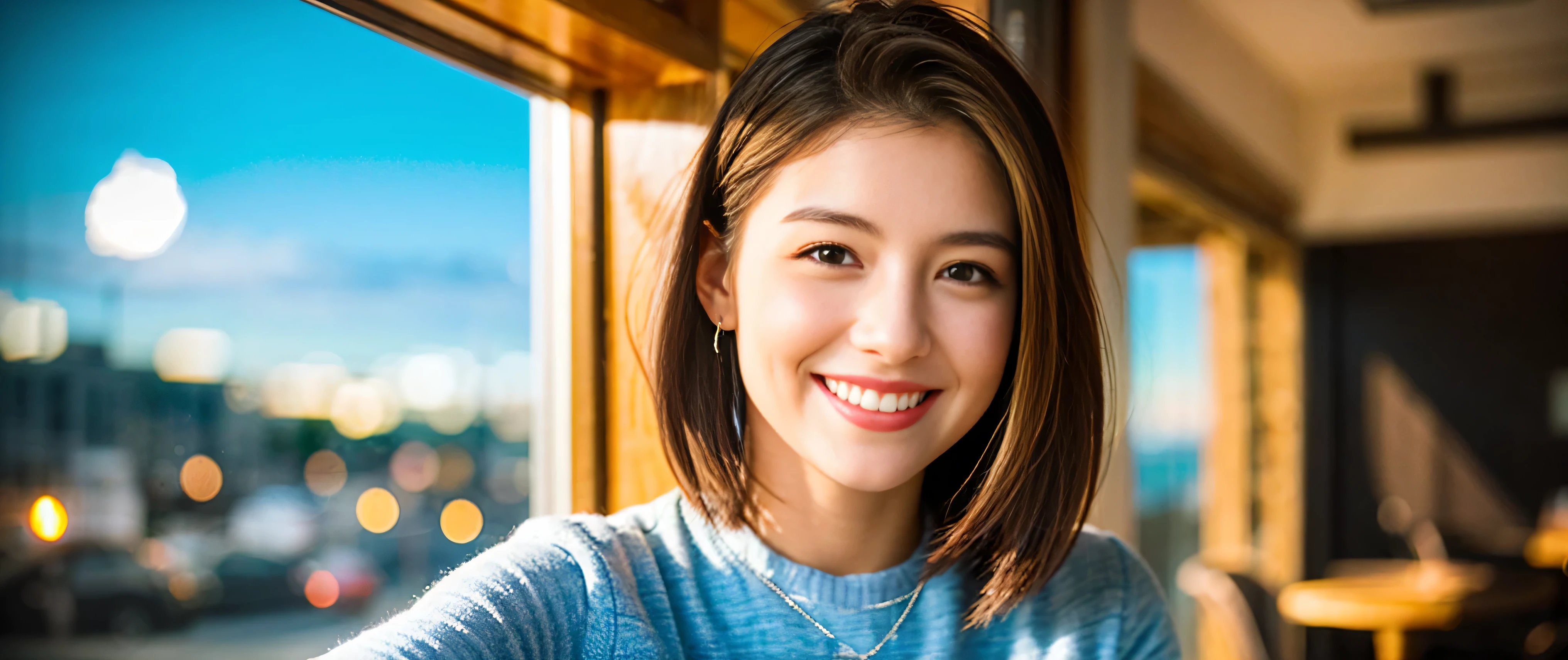 ((highest quality、8k、masterpiece:1.3))、Sharp focus:1.2、Beautiful woman perfect body:1.4、Slim body、((Bob Hale、Straight hair:1.2))、(to be born, highest quality, masterpiece:1.5), (Realistic, Intricate details:1.2), Ultra-high resolution, Spectacular view of the sunset sky and clouds、Amazing mountain views、A bright smile、A lovely woman with a smile、Bright image、2. Wine Beauties, Beautiful Face, blue eyes, The light shines on your face, Blushing, short hair,Bright face、Fox face、 (33 years old), 36 years old, Lady、red wine 、hors d'oeuvre、Italian food、wine bottle、Champagne、sparkling wine、two beauties、brown hair、Shortcuts、Long sleeve shirt、dress、Pretty Woman 1, (slim face), (The body is slim), (brown hair), (Shortcuts), cheeks turn a little red,charming beauty、, Out of the window, A beautiful and detailed night view unfolds.........., restaurant, In a prominent place (From the waist up) Nova Frog Style, actress, model, Upper Body, White wine, slim, wine glass, wine glass placed in the middle, smile, (smile: 1.15), Beautiful fine grain, Depth f/2,saturation, High Contrast, Strong light and shadow,Moist Body:1.5、3D texture、Delicate eyes、brown hair、The hair is very shiny、