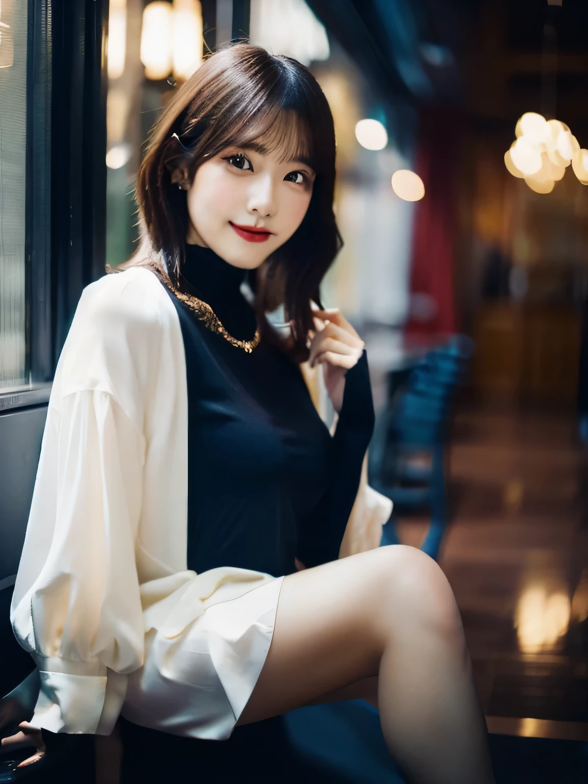 master piece , best quality , 8k , detailed , woman , smile , blouse , 25 years old