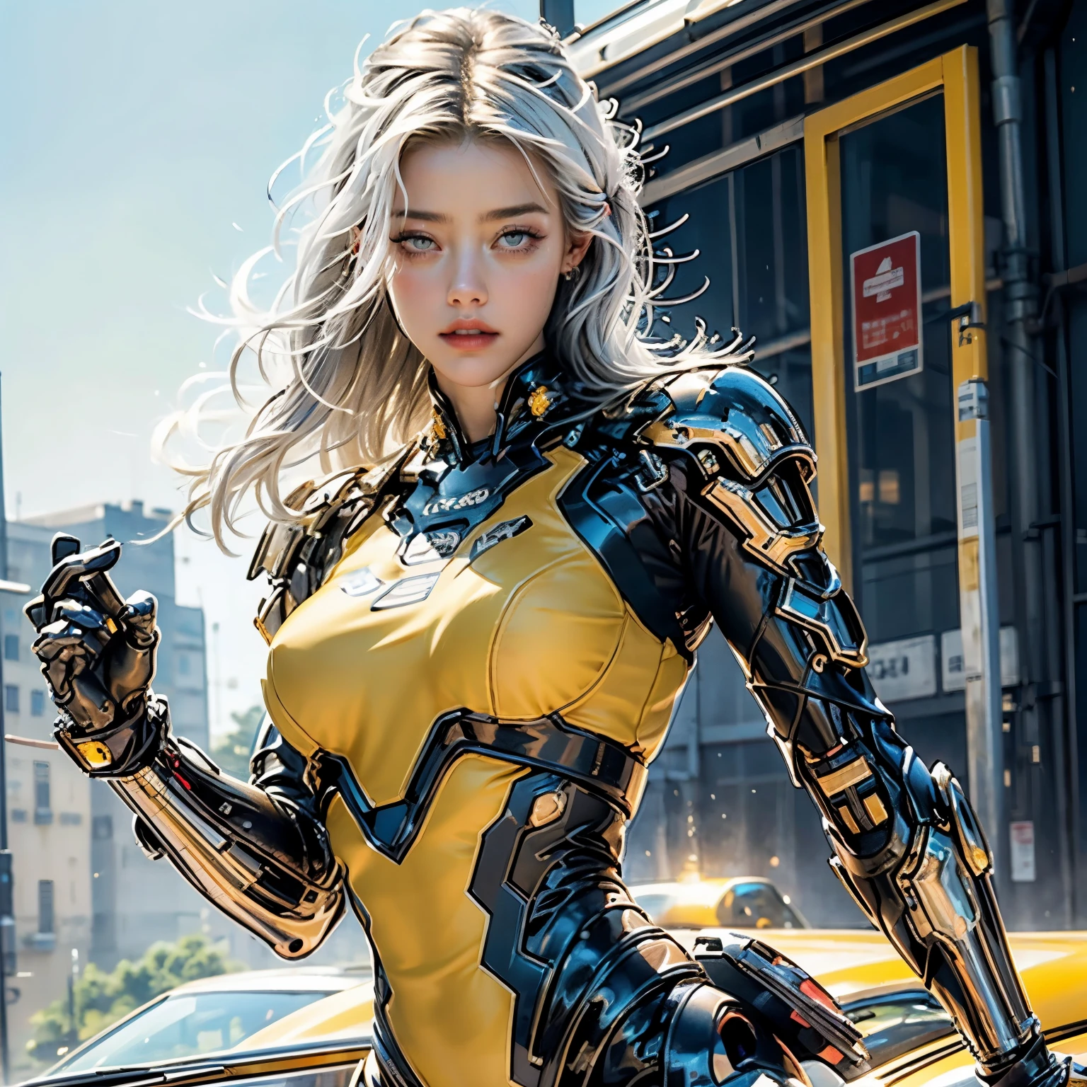Amber's body Heard defines thick cybernetic body parts.,Amber Heard, She breast size is M cup, full body, she very sexy, she have perfect body, she so beautifully,She have good eyes,She is full of charm, her poses are beautiful, close up ,white hair,yellow leotard