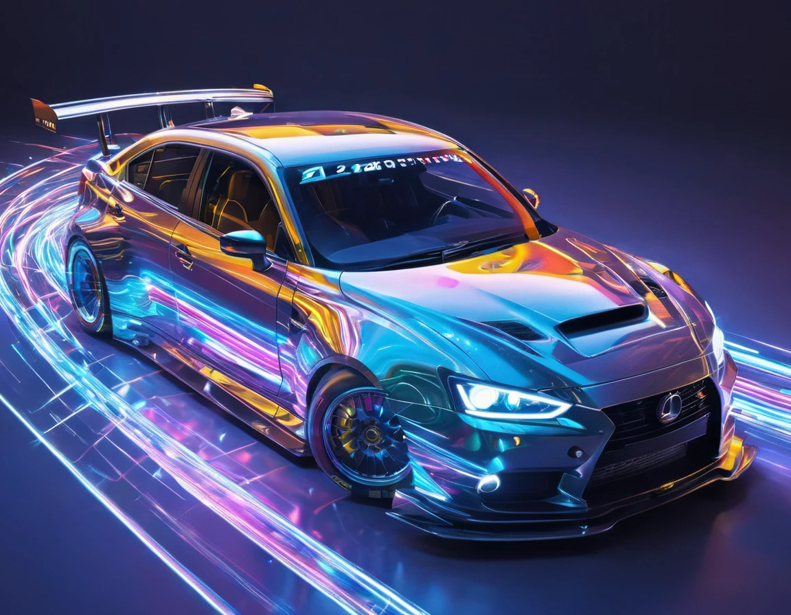 A car driving at high speed,ブレた背景でSpeedを表現する,metallic luster,Speed Paint,Photorealistic,rendering,metallic luster,Shiny metallic body,Light lines that match the movement of the car,Structurally correct,Cast colorful spells,hologram,neon lines,best composition,Speed,Dynamic composition,best composition,car race,Smooth form,cool,Reflection of light,flash,とてもflash,masterpiece,最高masterpiece,highest quality,Light and shadow,Three-dimensional,Between reality and unreality,