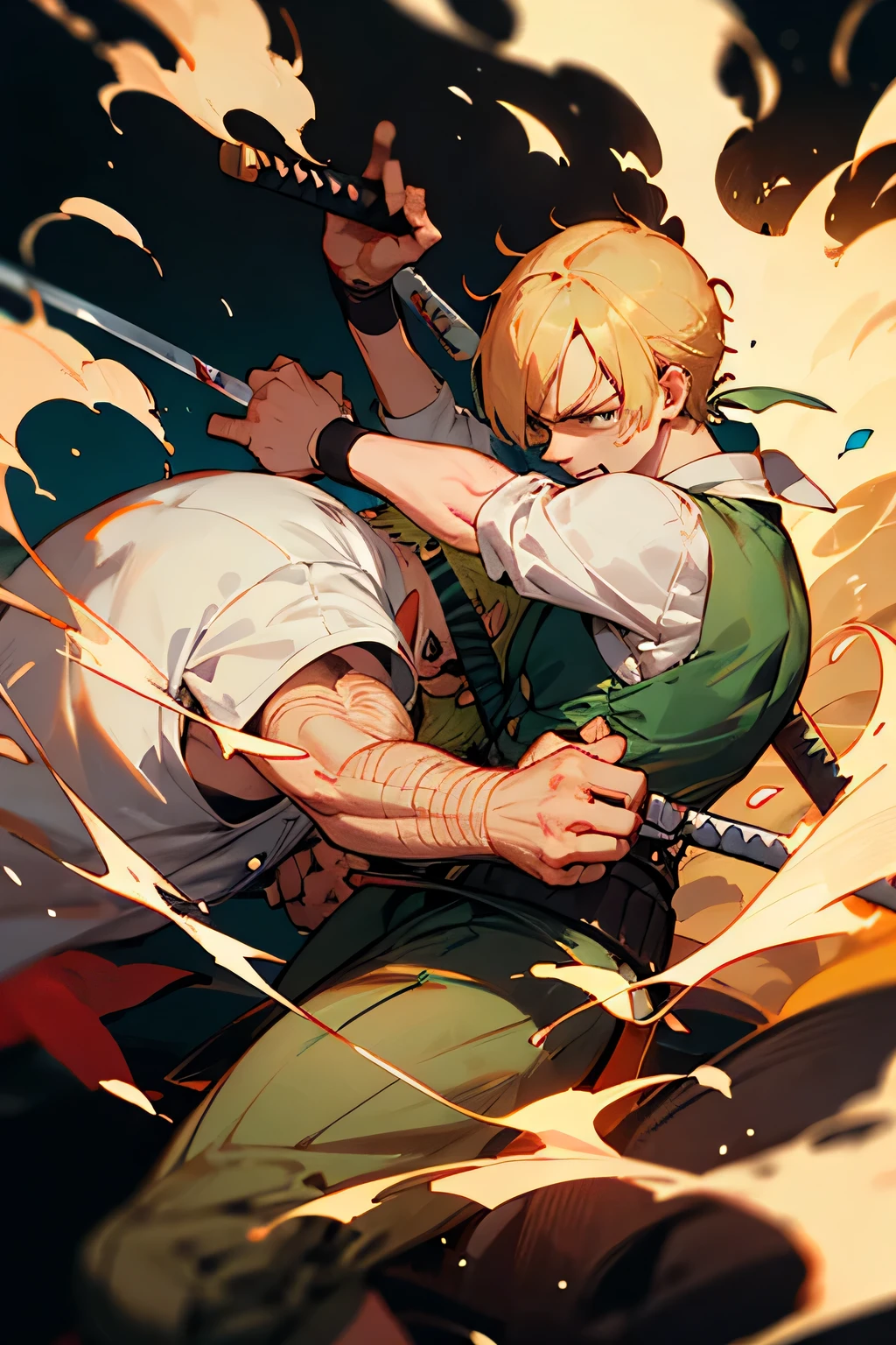 zoro 3 sword vs sanji leg fire
