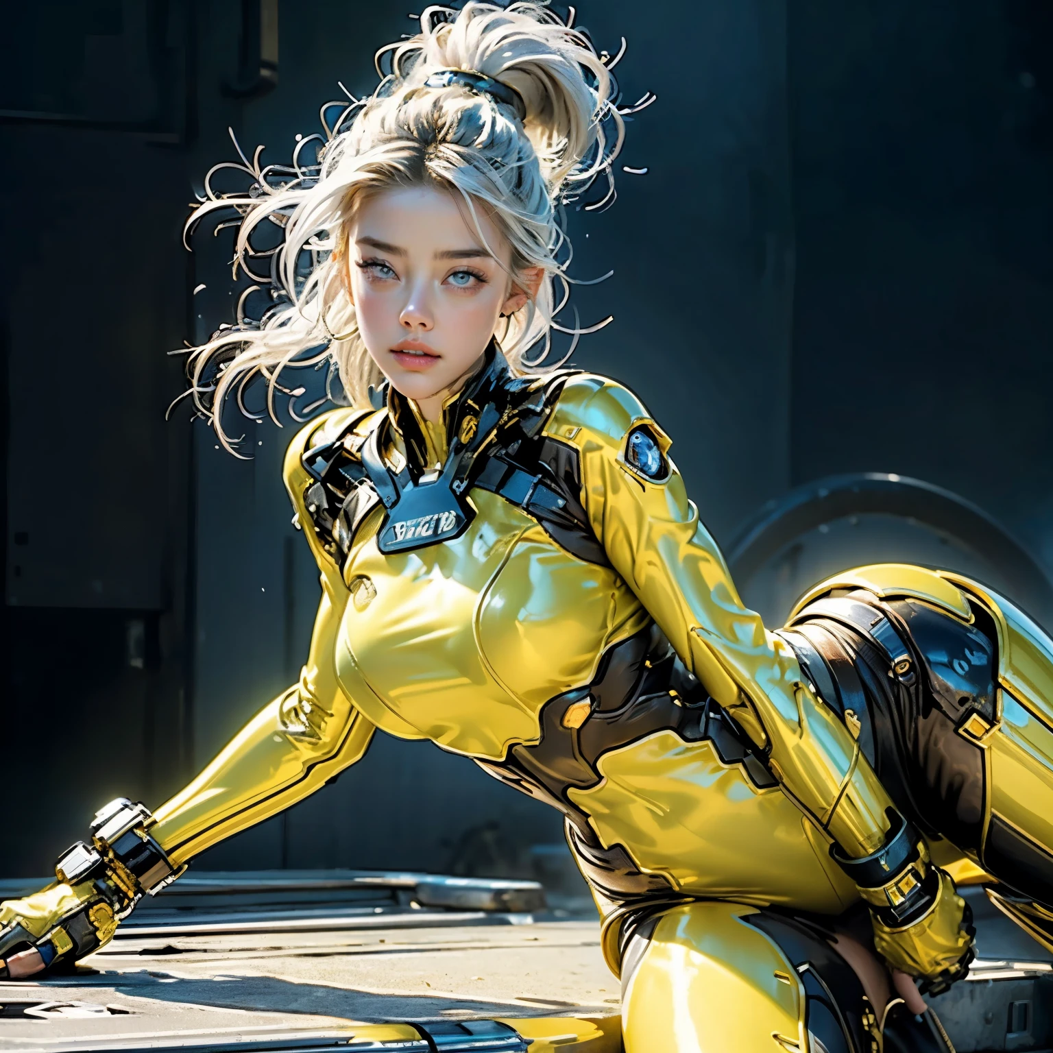 Amber's body Heard defines thick cybernetic body parts.,Amber Heard, She breast size is M cup, full body, she very sexy, she have perfect body, she so beautifully,She have good eyes,She is full of charm, her poses are beautiful, close up ,white hair,yellow leotard