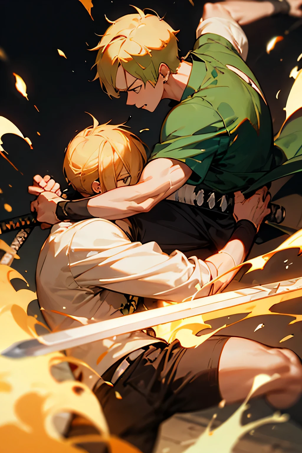 zoro 3 sword vs sanji leg fire