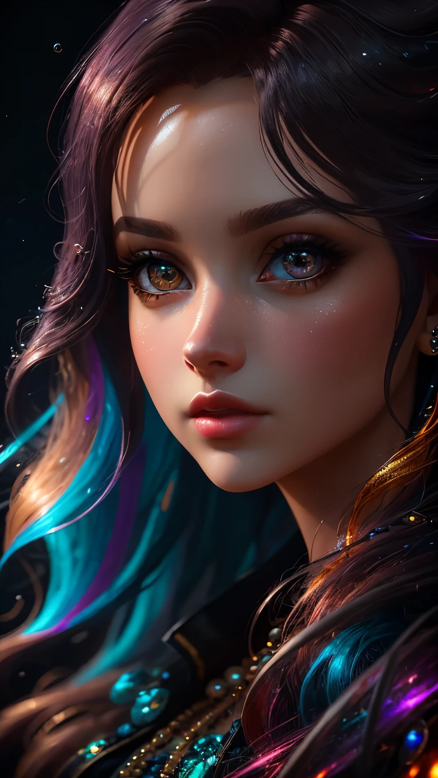 ((Best quality)), ((masterpiece)), (real), (details), (details), (1 woman) close-up portrait of a woman with bright hair, dreamy beautiful woman, 4K High Definition Digital Art, stunning digital illustration, Stunning graphics in 8K resolution, colorful digital fantasy art, colorful and dark, beautiful digital images, Colorful digital painting, digital anime art, Portrait of a girl with bright waves, Цифровые обои 8K HD, gorgeous digital painting. ((elegance. photorealism. Unreal engine. 3d model. Ultra high quality textures. High detail. 8k resolution))