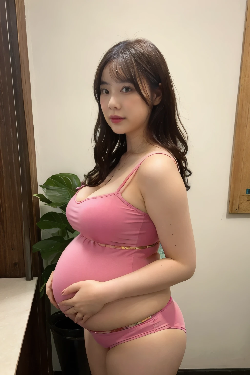 Introducing Gemma, a stunning plump brunette looking sexy af, pregnant, 9-months, overdue, bare shoulders, full body