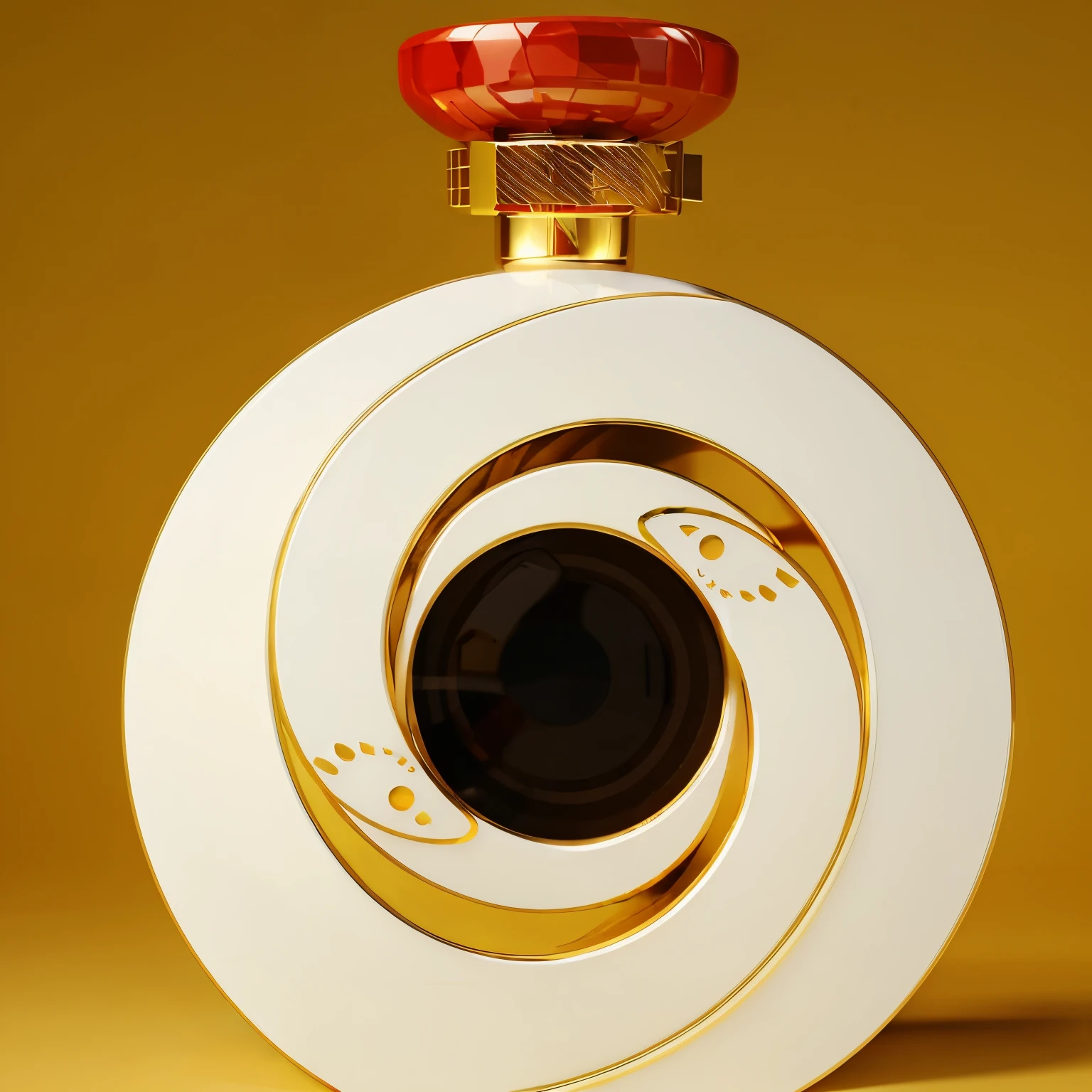 snake，两条snake旋转在一起，The middle is the orb，Wine Bottle，White film，snake鳞，Golden Orb，Ceramic material，C4D style，OC Renderer，high resolution，Solid color background