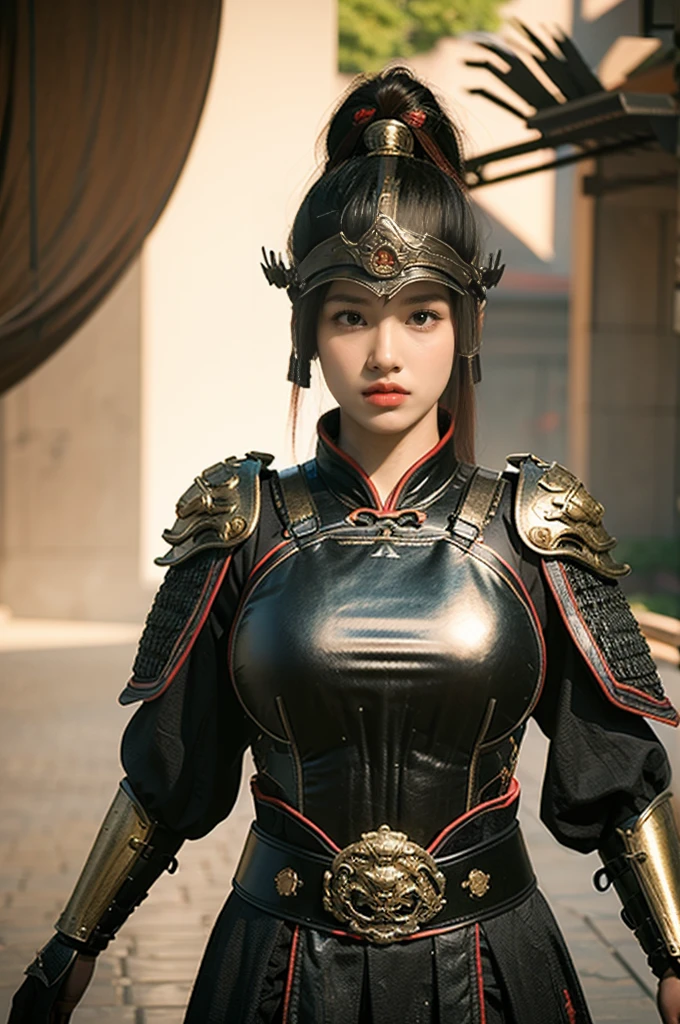 Game Art,Best picture quality,Maximum resolution,8k,(A bust photo),(portrait),(Head close-up),(Rule of Thirds),Unreal Engine 5 rendering works, (Future Girl),(Female Warrior),
20-year-old girl,(ancient chinese warrior),Eyes full of details,(Large Breasts),Elegant and noble,indifferent,(brave),
(Character costumes,Clothes with random patterns,ribbon,Combined Armor,Rich wearing details,)Chinese characters,Fantasy style,
Photo poses,Field background,Movie Lighting,Ray Tracing,Game CG,((3D Unreal Engine)),oc rendering reflection pattern