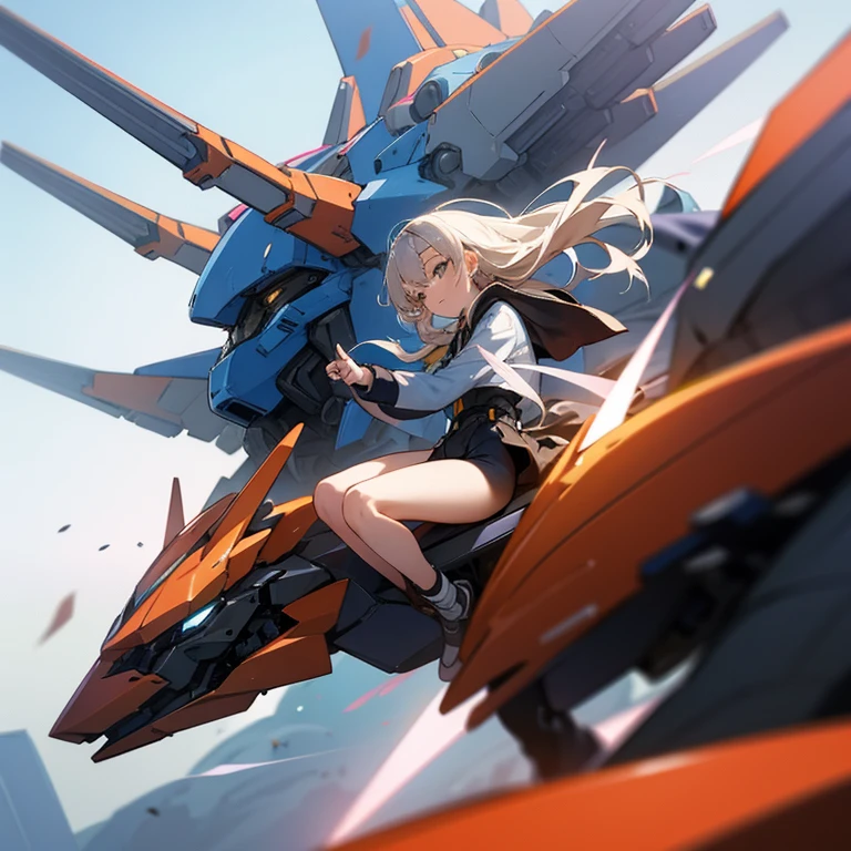 Please draw a beautiful girl riding a mecha that moves by synchronizing her body.