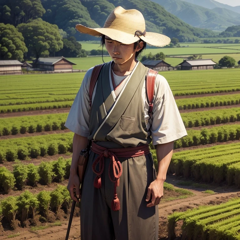 japanese poor farmer young man sad