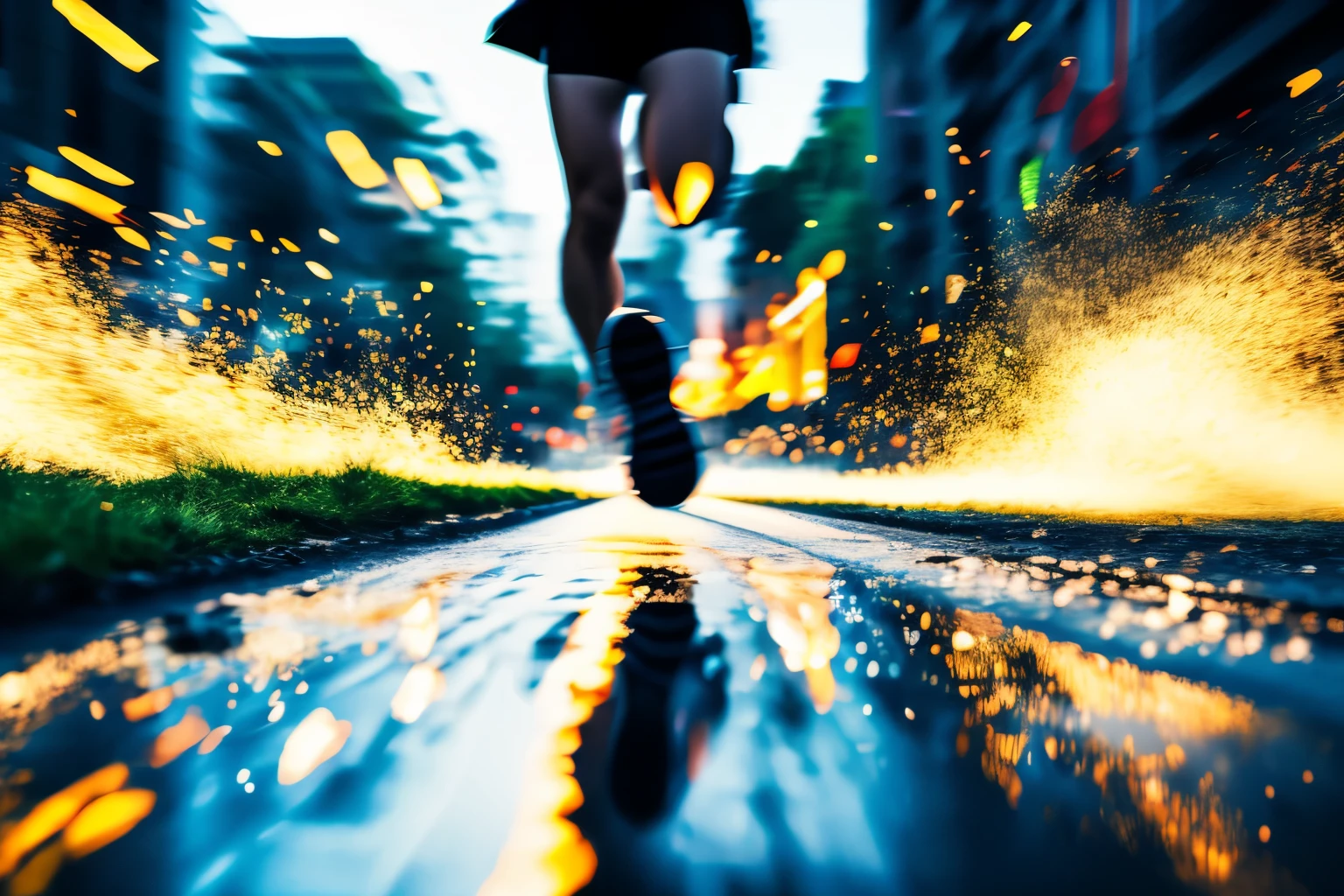 masterpiece, manga, running person, motion blur of only the feet