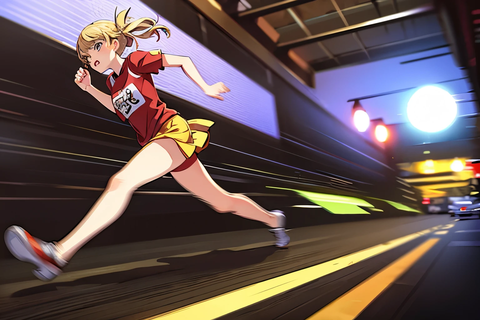 masterpiece, manga, running person, motion blur of only the feet
