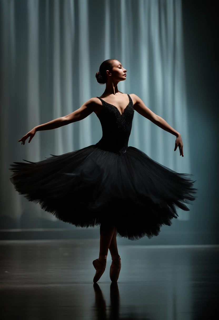 (best quality,4k,8k,highres,masterpiece:1.2),ultra-detailed,(realistic,photorealistic,photo-realistic:1.37),black swan dance,illustration,graceful movement,feathered costume,elegant stage,glimmering spotlight,emotion-filled performance,twisted beauty,dynamic poses,ethereal atmosphere,intense expressions,impeccable technique,poignant storytelling,color palette contrast,subtle details,flawless pirouettes,elusive elegance,hauntingly beautiful,ethereal music,mesmerizing backdrop,vibrant emotions,precise footwork,stunning choreography,dramatic lighting,poetic symbolism,expressive arm movements,ethereal grace,majestic pas de deux,mystical ambiance,dazzling leaps and turns,fluidity of movement,captivating storytelling,sensual artistry,sublime performances,living work of art,dimly lit stage,spellbinding beauty.