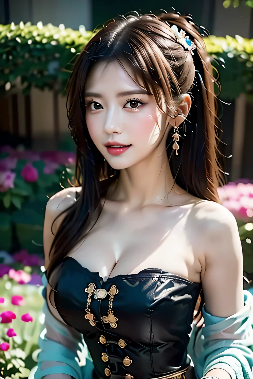 (((steampunk king:1.3))),(((A beautiful woman standing in the flower garden of an old Western castle:1.3))),open the chest,Chest slip,Emphasize large breasts,Closed lips,Detailed clothing features,Detailed hair features,Detailed facial features,Looking at the camera,(Dynamic angles),(Dynamic Angle),(Dynamic and sexy pose),Cinematic Light,(Mastepiece,highest quality,Ultra-high resolution output images,Depth of written boundary,Intricate details,Make the subject three-dimensional with the contrast of light and shadow,) ,Digital illustration,Single-lens reflex camera, (Photorealistic:1.3),(8k quality,Anatomically correct facial structure,),(Sea Art 2.0 mode:1.3),(Image Mode Ultra HD,)