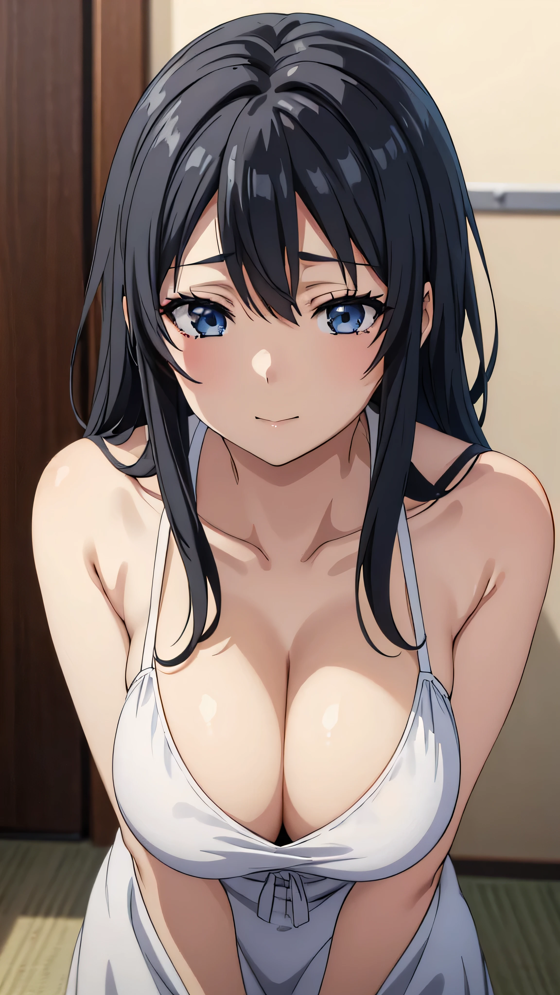 (((masterpiece))),fuyumi itadori, Anime girl characters, 1girl, solo, looking at viewer, medium hair, cleavage, closed mouth, collarbone,Naked, tall girl, horny, big ass, beautiful face,Charming,  anime visual of a cute girl, screenshot from the anime film, & her expression is solemn, ahegao face, in the anime film, in an anime, anime visual of a young woman, she has a cute expressive face, still from anime, perfect breasts, she is tall, All bodies visible, ahegao face, the face is ahegao, she is horny, A perverted face, she so perverted, she smile so perverted, hd picture, 4k quality, details of the face is so good, bigger breasts,