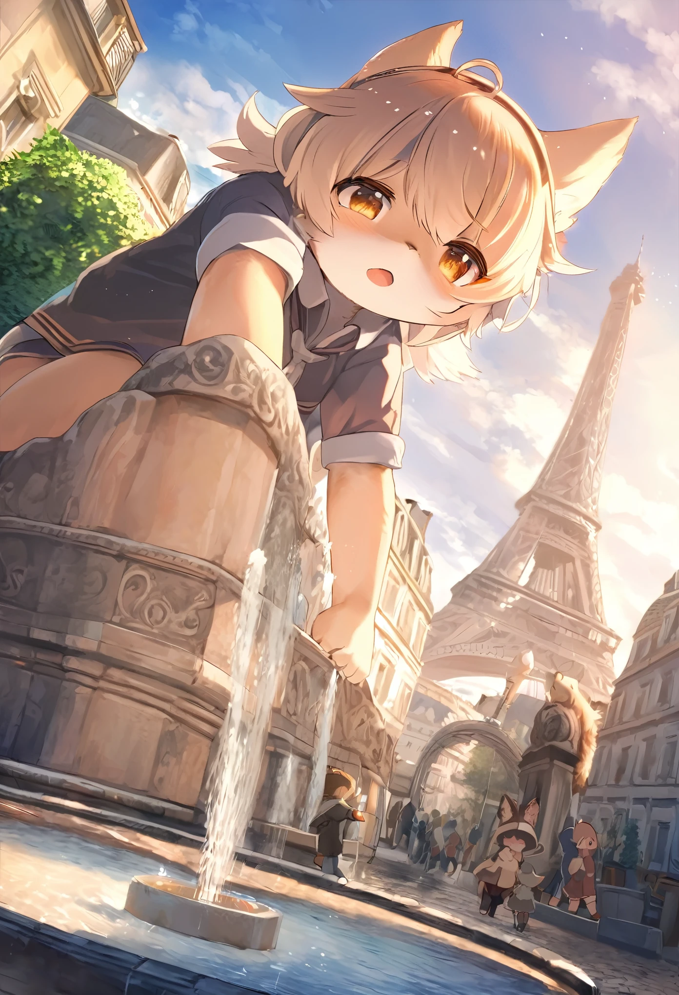 top quality, best quality, High-quality illustrations, masterpiece, super high resolution, detailed background, Streets of Paris, The fountain, 6+boys, 6+girls, absurdres(highly detailed beautiful face and eyes)perfect anatomy, expression, good lighting, cinematic shadow(kemono, furry anthro)assorted poses, dynamic angle,
