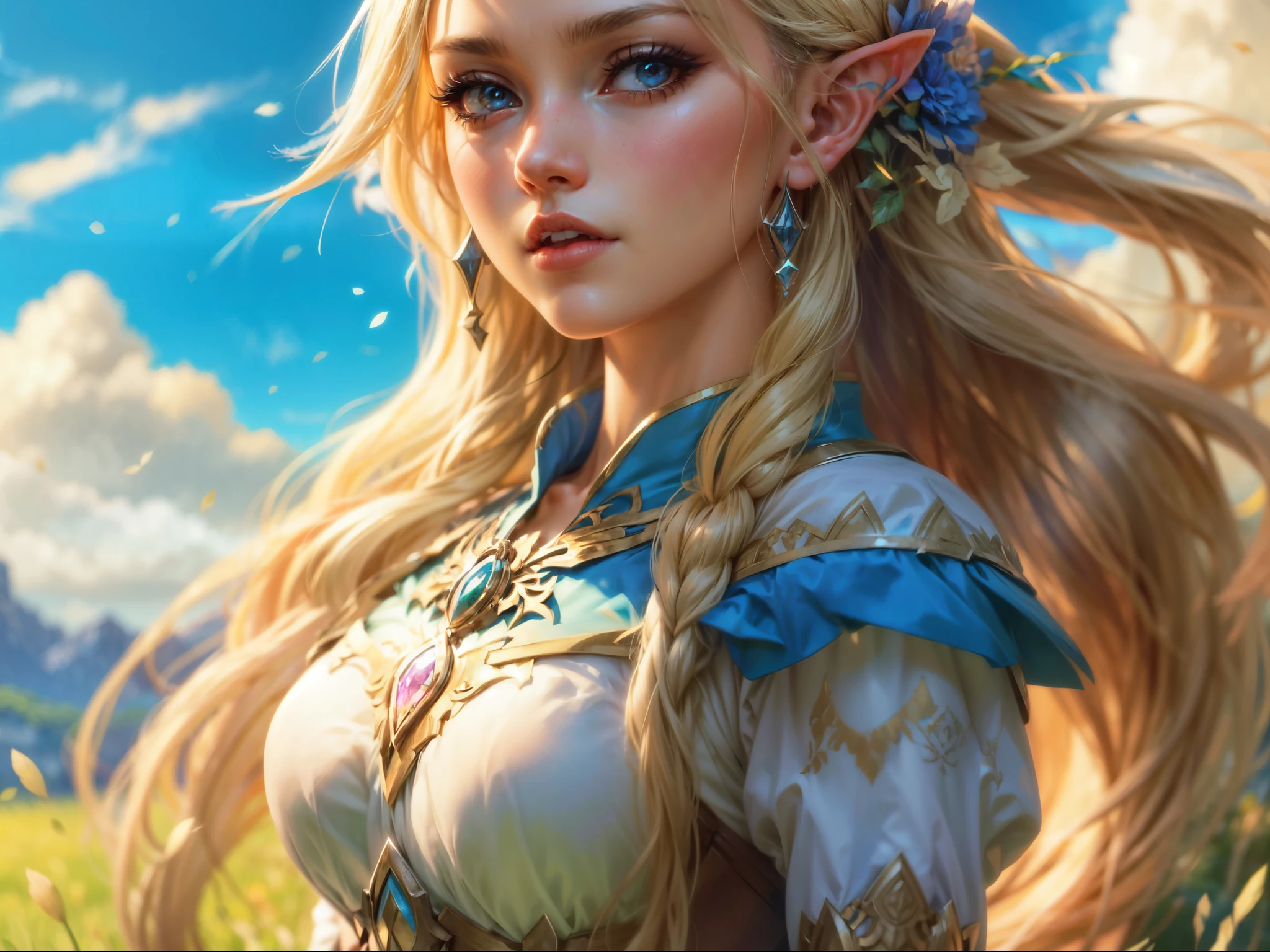 a close up of a woman in a white dress with a sword, detailed anime art, detailed key anime art, 8k high quality detailed art, detailed anime artwork, detailed digital anime art, blonde anime girl with long hair, portrait knights of zodiac girl, anime goddess, clean detailed anime art, extremely detailed artgerm, alluring elf princess knight, white armor