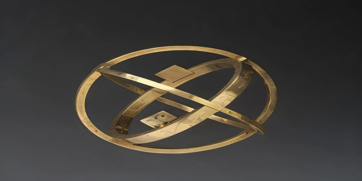 A golden sphere sculpture，There is a cross on it, Astrolabe, orrery, Armillary sphere ring jewelry, Alexander Stirling Calder, sundial, Cube and circle statue, Gyro, Golden ratio jewelry, Saturn threw, author：Hans Werner Schmidt, david hardy, author：Joseph von Ferich, author：Thomas Furlong