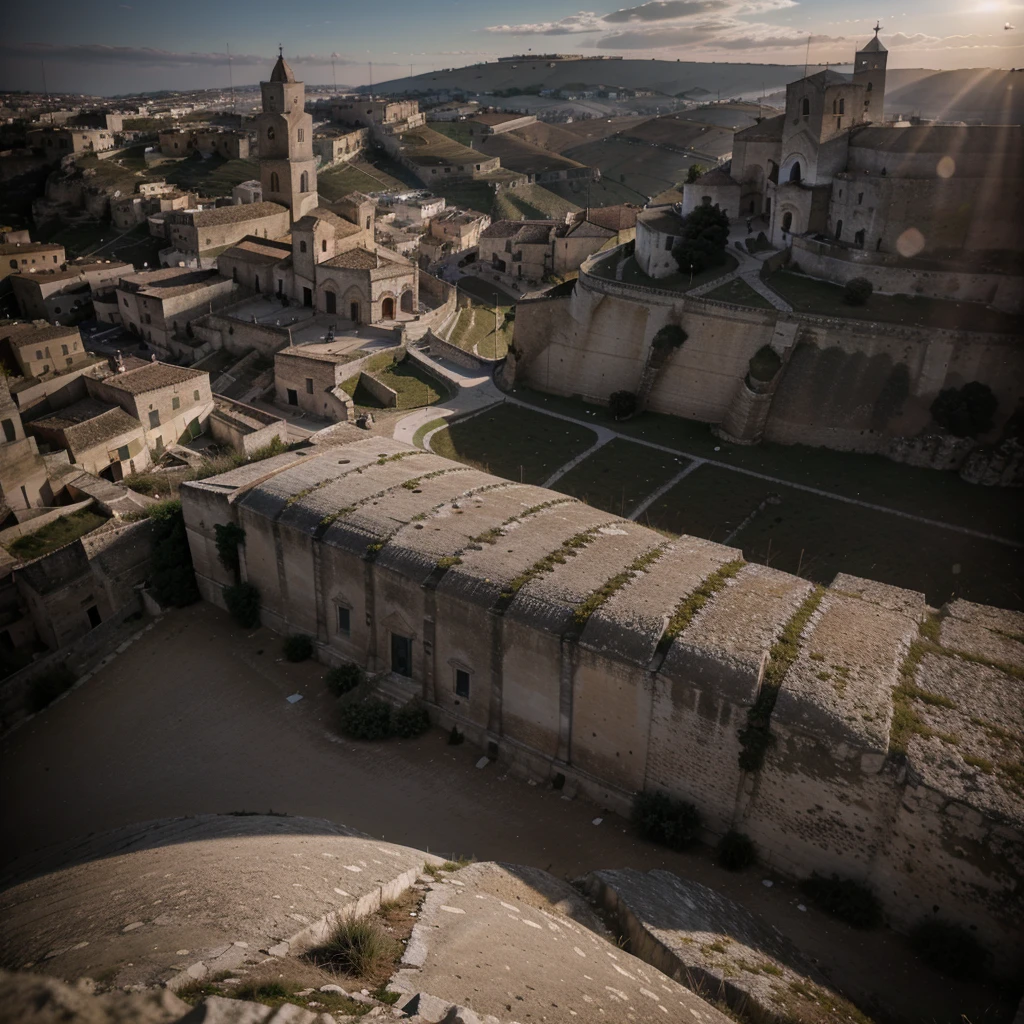 sassi_di_matera, (a religious woman climbs a country road towards a church in the hills), a church at the top of the hill, atmospheric oliva lighting, 4k UHD, dark vibes, hyper detailed, vibrant colours red sky background, epic composition, octane render, sharp focus, high resolution isometric, wide angle. (sassi_di_matera)