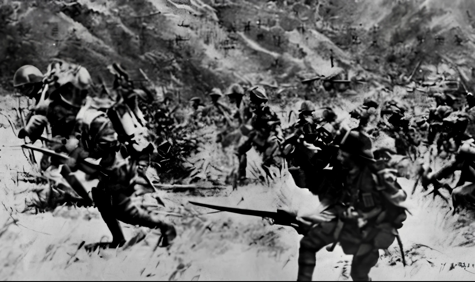 一张士兵手持步枪在田野中的黑白photo, Soldiers charge to the enemy, soldiers charging in, ethiopian civil war, Troops are searching the area, Running soldiers, Tribe members attack, Participation in World War II, Stormtroopers fighting in WWII, Image, 战争photo, japan soldier in world war 2, Tribe members chase, photo, first world war