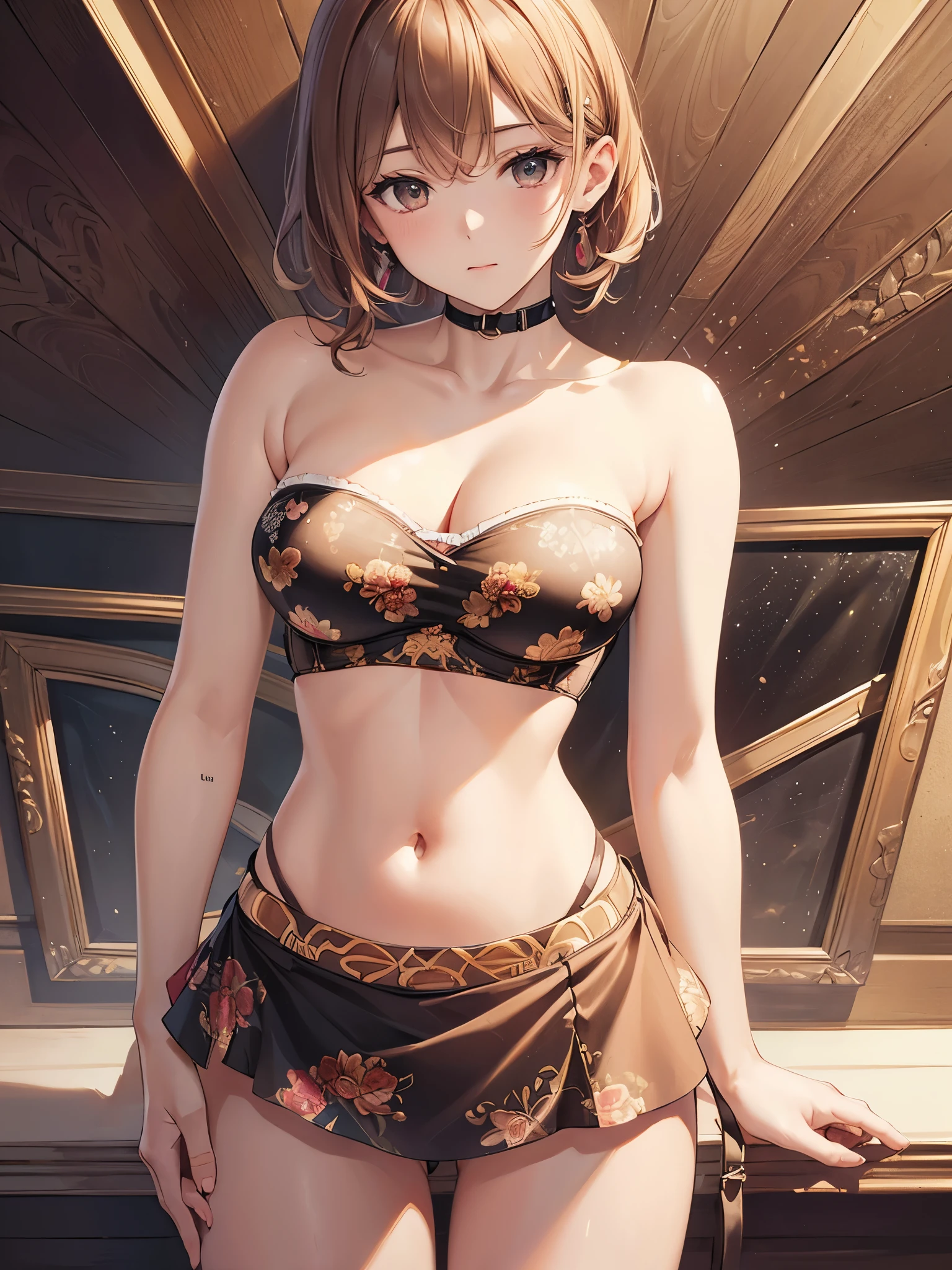 ((highest quality)),(Ultra-high resolution),(Very detailed),(Detailed Description),((The best CG)),(A masterpiece),Ultra-precise art,amazing drawing art,(Art with precise detail:1.5), (woman:1.7),(Crop Top Strapless Tube Top Bra:1.6)