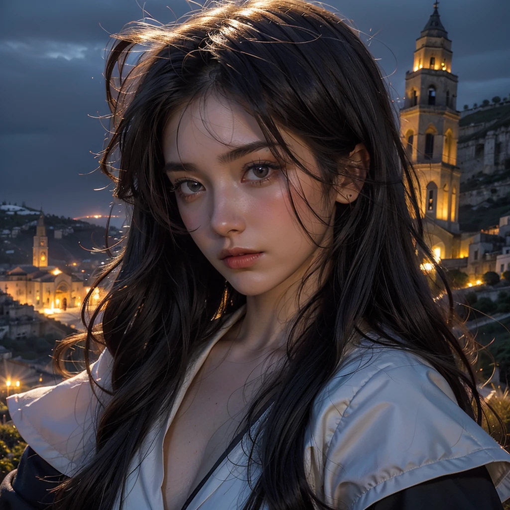 sassi_di_matera, (a religious woman climbs a country road towards a church in the hills), a church at the top of the hill, atmospheric oliva lighting, 4k UHD, dark vibes, hyper detailed, vibrant colours red sky background, epic composition, octane render, sharp focus, high resolution isometric, wide angle. (sassi_di_matera)