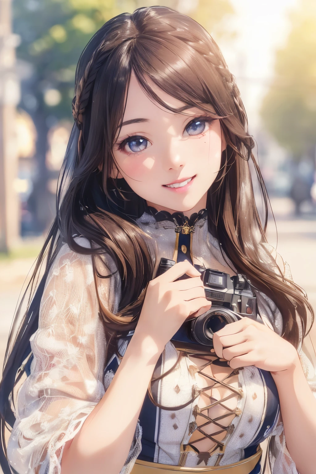 cute、kawaii、model、Brunette girl, Big smile, Super beautiful shining eyes、 (8K, Live Shooting, Best image quality, masterpiece: 1.4), Ultra-fine mesh, (reality, Realistic: 1.48), masterpiece、highest quality、Very detailed、8K、Detailed light、Fine shadows、born、(Fine skin)、(reality: 1.2)、Long Hair、
