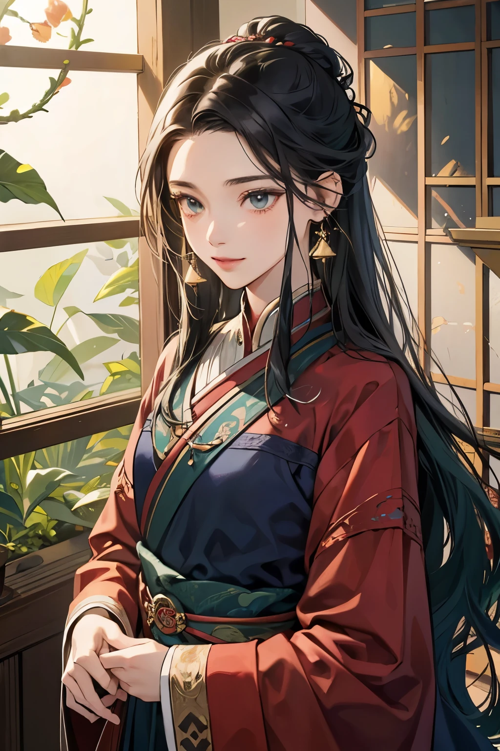 Avatar design elements Appearance: age: Described as a mature woman in her early 30s。 Hairstyle: long flowing hair、Or a simple updo、Producing an intellectual and relaxed atmosphere。 Costume: Modern clothing with traditional elements。for example、シンプルなカットのドレスに小さな和柄やaccessoriesを加えるなど。 expressionとposture: expression: It's warm、With a friendly smile,、Expressing calm and confidence at the same time。 posture: Calm、A body posture that shows an open and receptive attitude towards the client。 Color Scheme: Base: Calm, deep colours(deep red、Navy、Forest green etc.)Based on。 accent color: Add a touch of sophistication with gold and silver embellishments。 backgroundやaccessories: background: Although it is urban、Natural and traditional elements(for example、Patterned folding screens and a garden seen from a window)Visible settings。 accessories: Small pendants or rings that are spiritual symbols、Adding spiritual accents to the details。