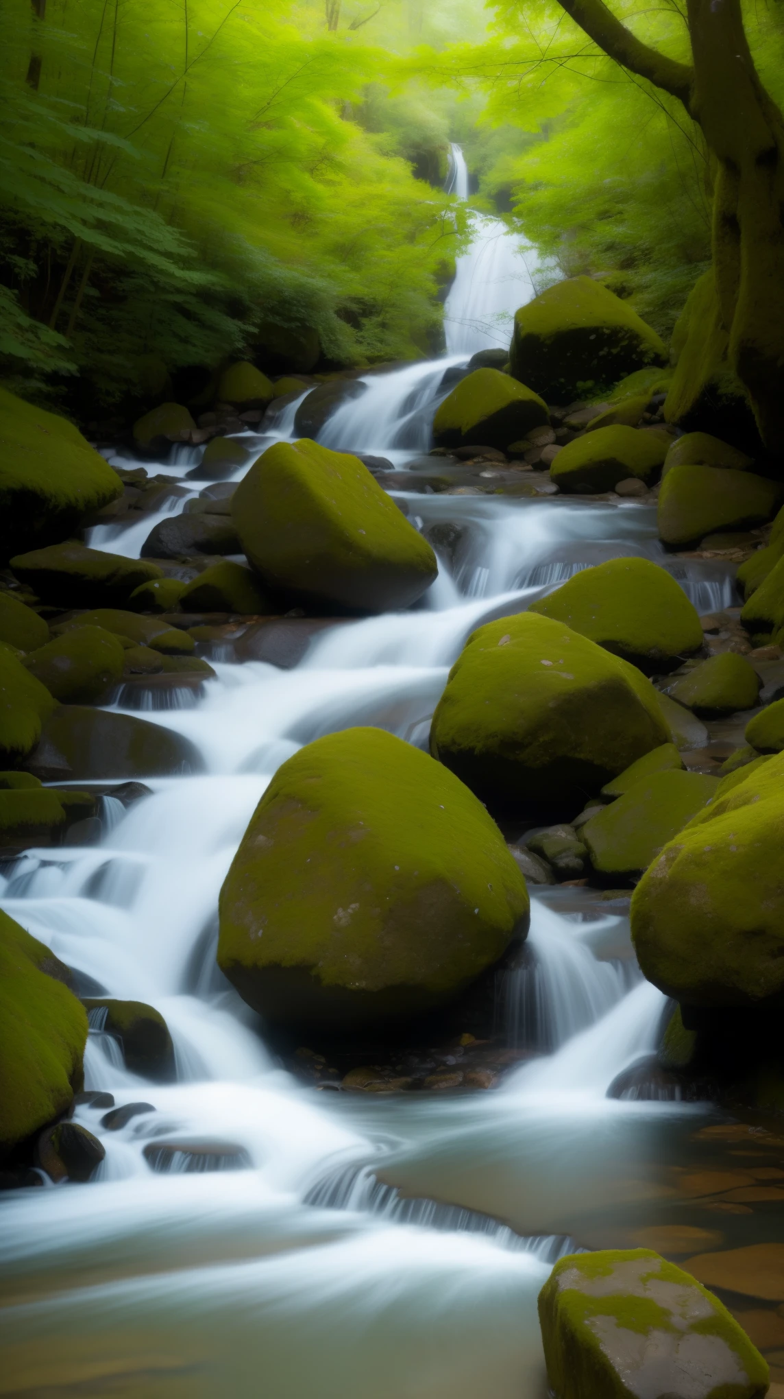 (best quality,highres:1.2),vivid colors,waterfall in motion, flowing river, scenic landscape, long exposure, misty atmosphere, lush greenery, serenity, natural beauty, dynamic motion, peaceful waters, majestic waterfall, blurred motion effect, tranquil environment, picturesque scene, soothing sounds of flowing water, refreshing ambiance