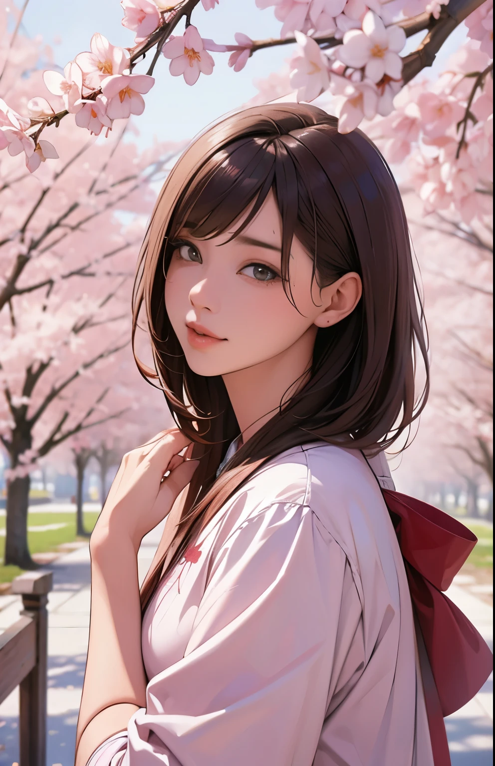 ((best quality)), ((masterpiece)), (get used to it), perfect face , beautiful girl , Cherry blossoms , 背景には綺麗なCherry blossoms ,