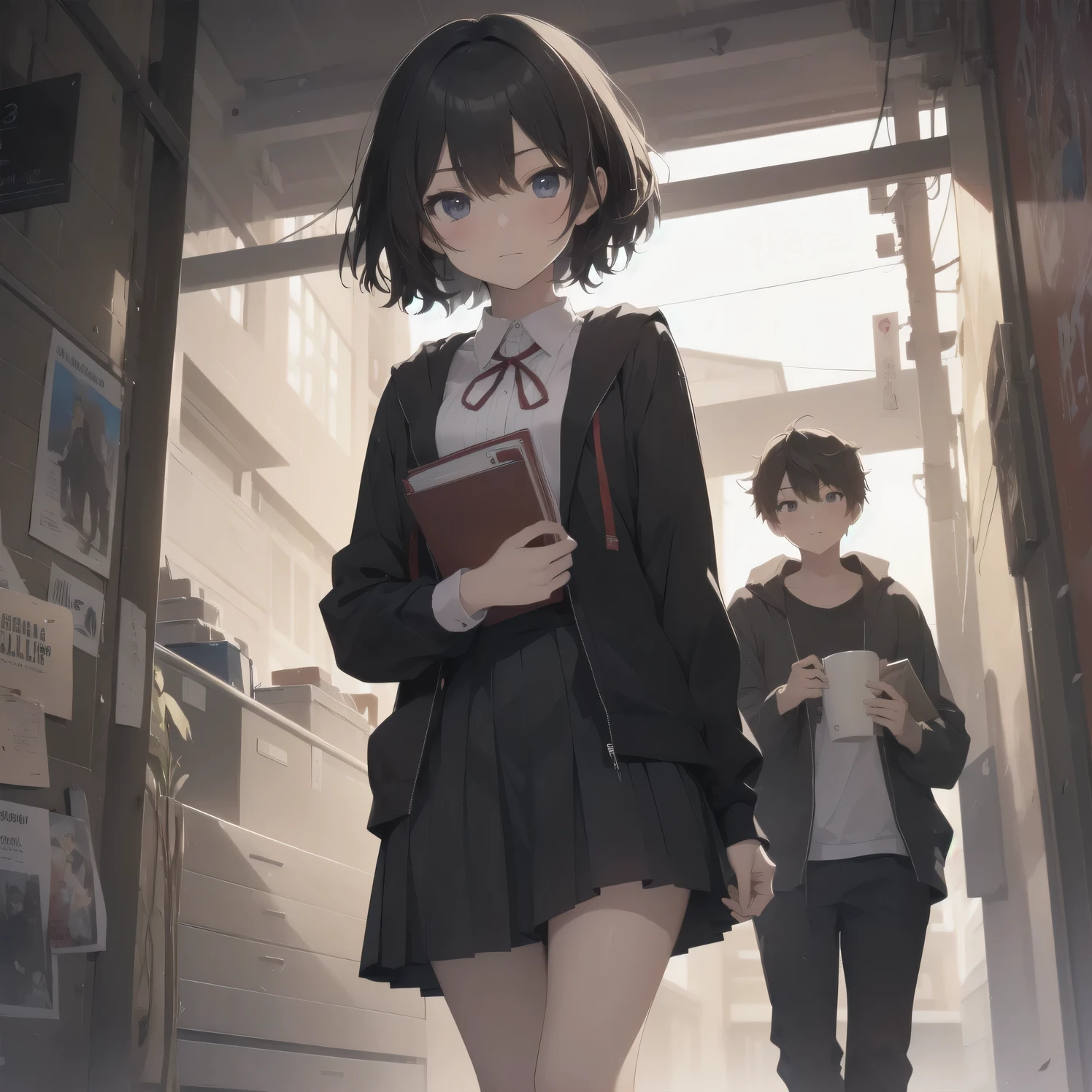 ultra-absurdres-Top quality by artist God, ultra-detailed, high resolution, anime moe artstyle, best anime 8k konachan wallpaper, pixiv contest winner,pool:2810, perfect anatomy,break, 1girl, (Please draw a girl walking sleepily to school alone. )break,(Solo,little female, 13-year-old:1.3),Full limbs, complete fingers,a junior high school student, (very short hair), short cut, flat chest, , small butt, small black eyes, beautiful detailed eyes, well-proportioned iris and pupils, expressive eyes, highres detailed hair, soft expression, school_uniform, official_alternate_costume, pleated skirt,(Detailed Lighting), (Detailed background), in the School commute route. break,super detailed skin, Best cinematic lighting powered by famous artist, 8k,beauty illustration,photoshop_(medium),very aesthetic,break,((artist:kou_hiyoyo )), artist:akinashi yuu ,artist:oyari ashito ,artist:kantoku ,
