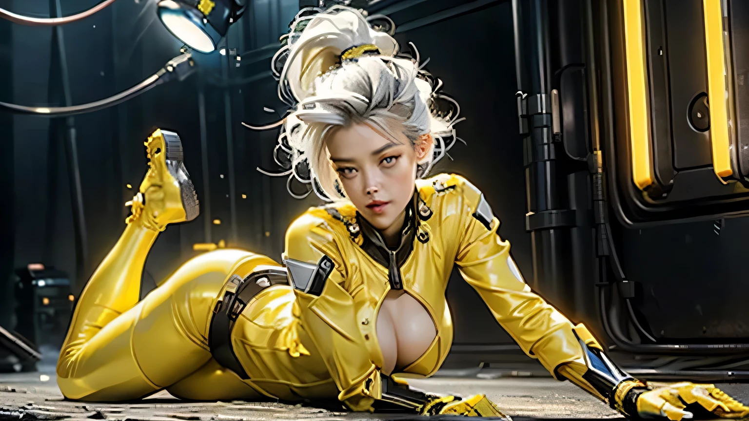 Amber's body Heard defines thick cybernetic body parts.,Amber Heard, She breast size is M cup, full body, she very sexy, she have perfect body, she so beautifully,She have good eyes,She is full of charm, her poses are beautiful, close up ,white hair,yellow leotard
