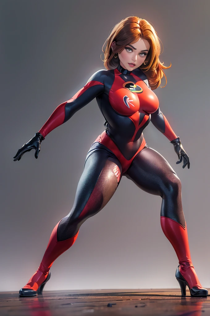 (best quality, 4k, highres, ultra-detailed, masterpiece:1.2), realistic, vivid colors, professional, HDR, studio lighting, ultra-fine painting, sharp focus, physically-based rendering, extreme detail description,  portrait,  Helen Parr, skintight supersuit, choker,  semi-, voluptuous curves, seductive gaze, alluring pose, flawless skin, captivating beauty, spreading legs,