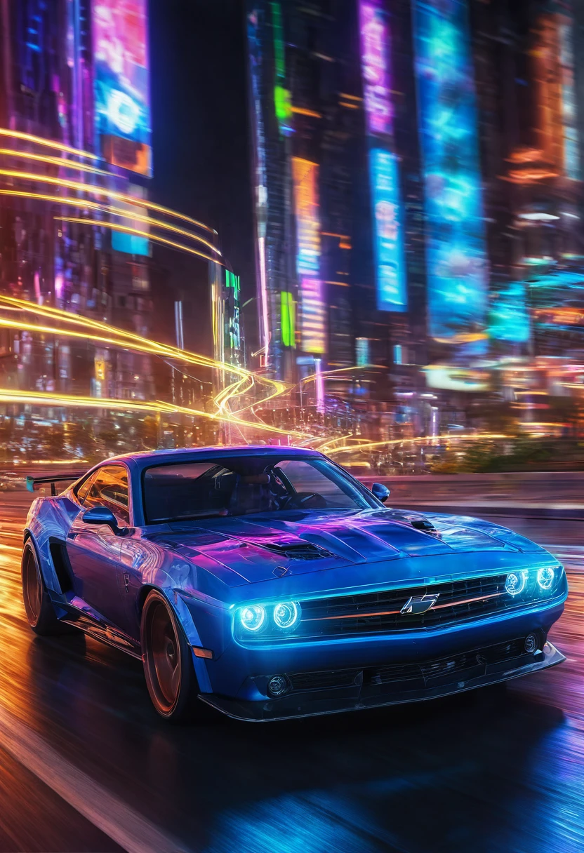 (Motion Blur:1.5), speeding time lapse lightning flash neon car race detailed, detailed matte painting, deep color, fantastical, intricate detail, splash screen, complementary colors, fantasy concept art, 8k resolution trending on Artstation Unreal Engine 5